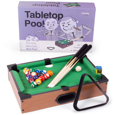 Tabletop Pool, Mini Pool Table & Billiard Set | Small Billiards Game with 16 Resin Balls, 2 Pool Cues, Triangle Rack, & Chalk | Travel-Friendly & Office Desk Games, Bartop, or Home Use & Easy Storage