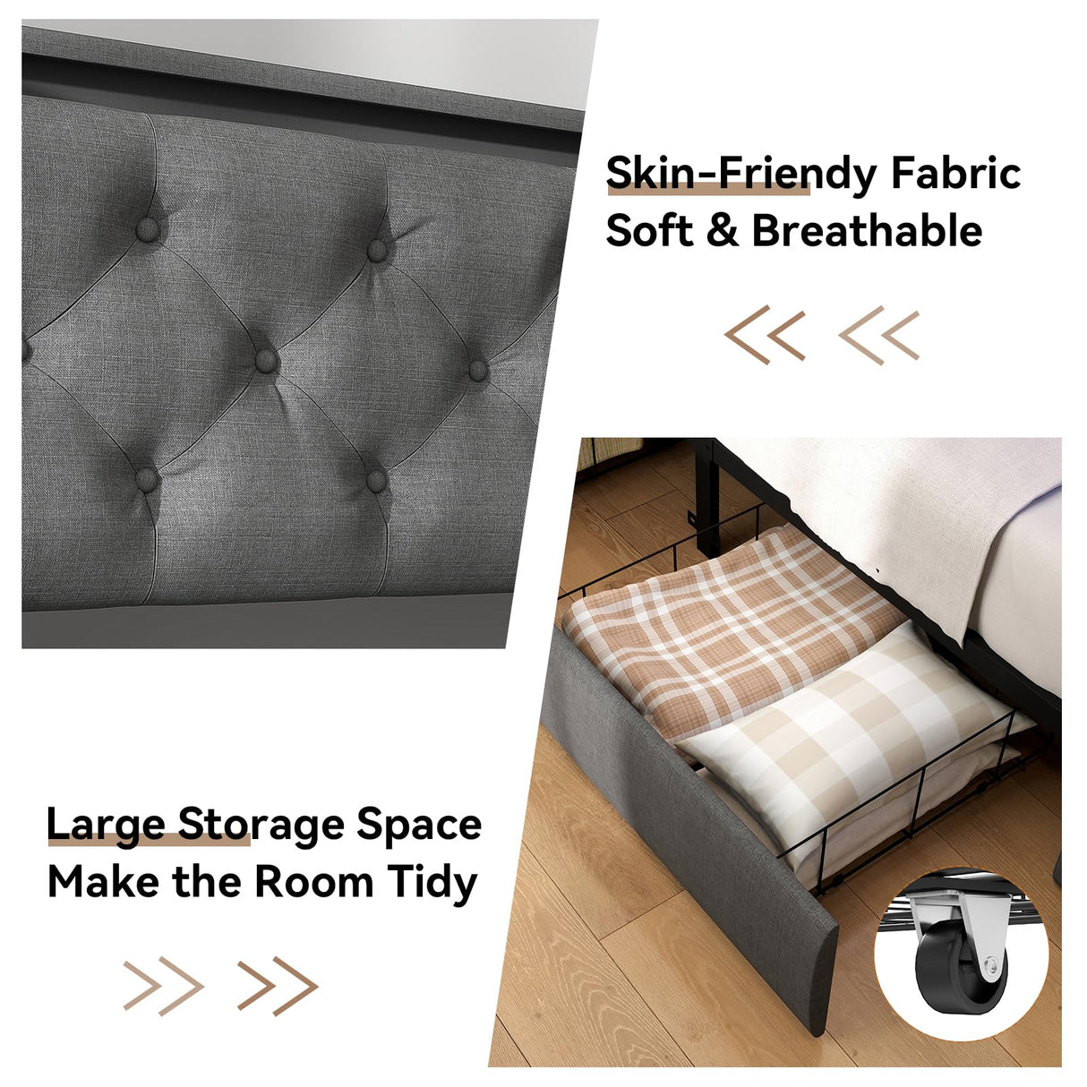 SADENICEL King Size Bed Frame with Storage Headboard, Metal Platform Bed Frame King with 4 Drawer, LED Light, Charging Station, No Box Spring Needed, Noise Free, Easy Assembly, Grey SADENICEL