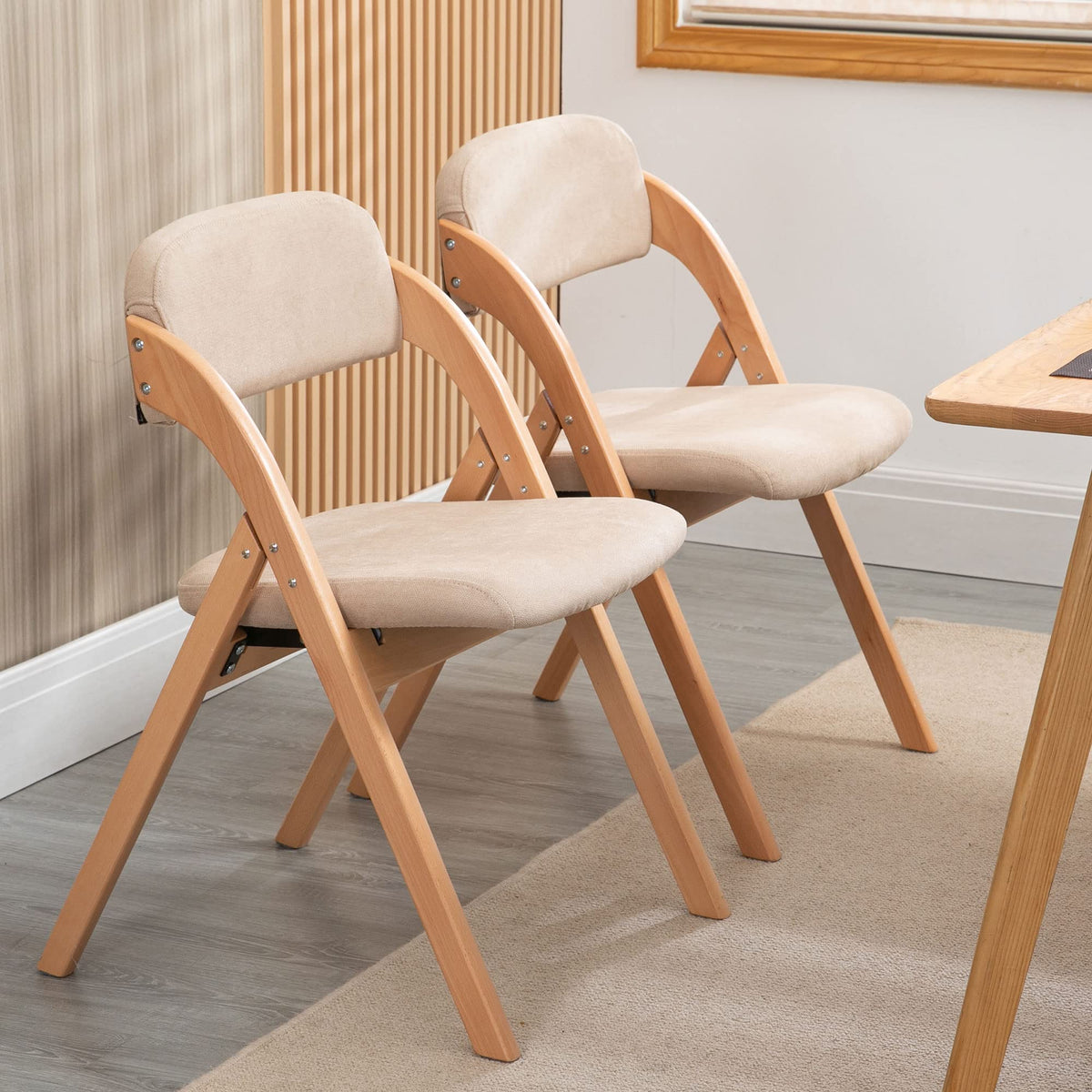 HOMEFUN Folding Chairs with Padded Seats, Wooden Stackable Dining Chai ...