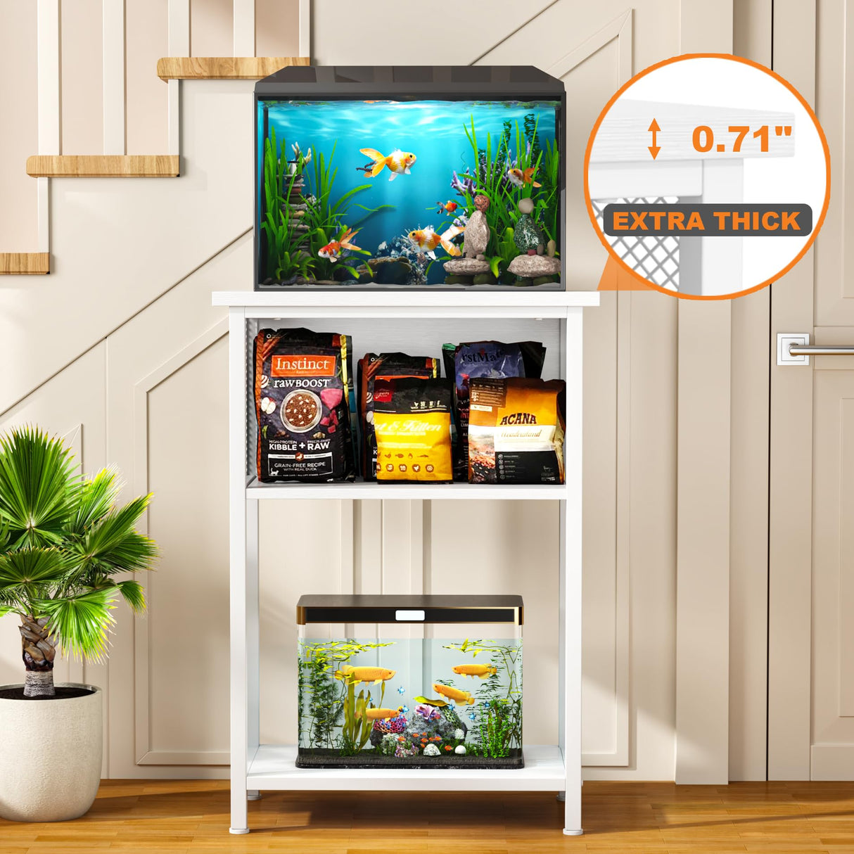 BSONE 5-10 Gallon Fish Tank Stand, Small Aquarium Stand Shelf, 0.71" Thickened Tabletop, 20.5" Wx11 Dx31 H, White BSONE