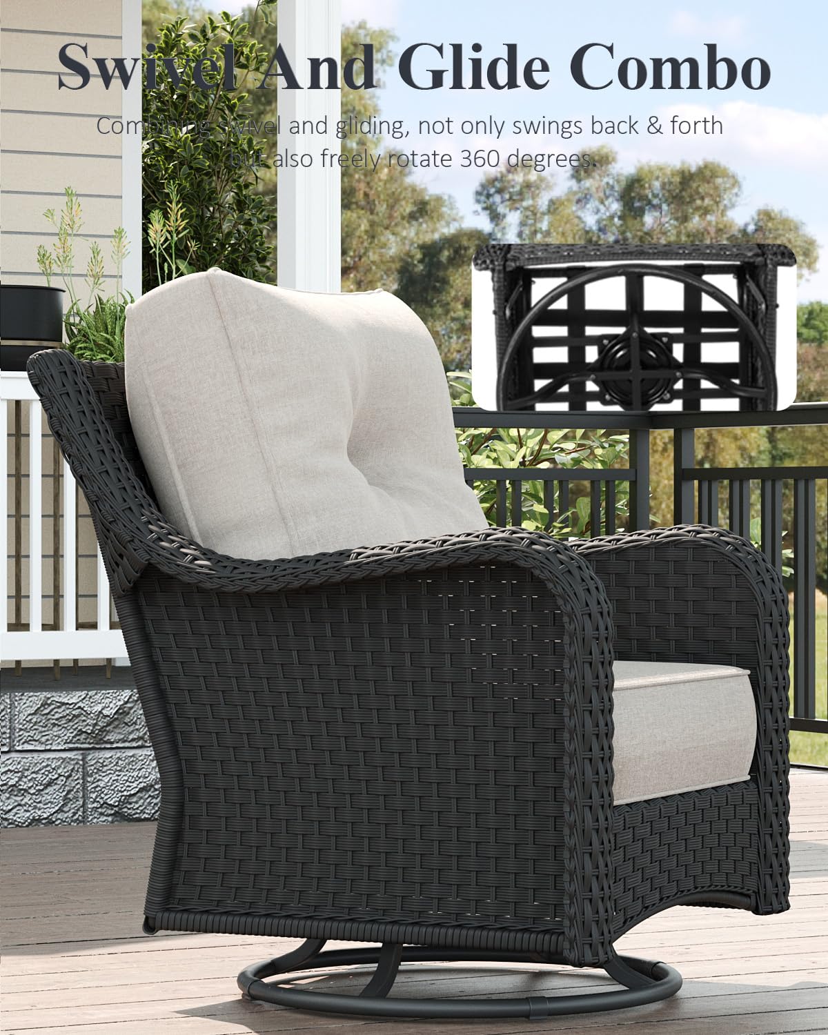 LayinSun 10 Piece Wicker Outdoor Furniture Set with 6-inch Comfy Cushions, High Back Patio Furniture Set with Swivel Rocking Chairs and Fire Pit Table LayinSun