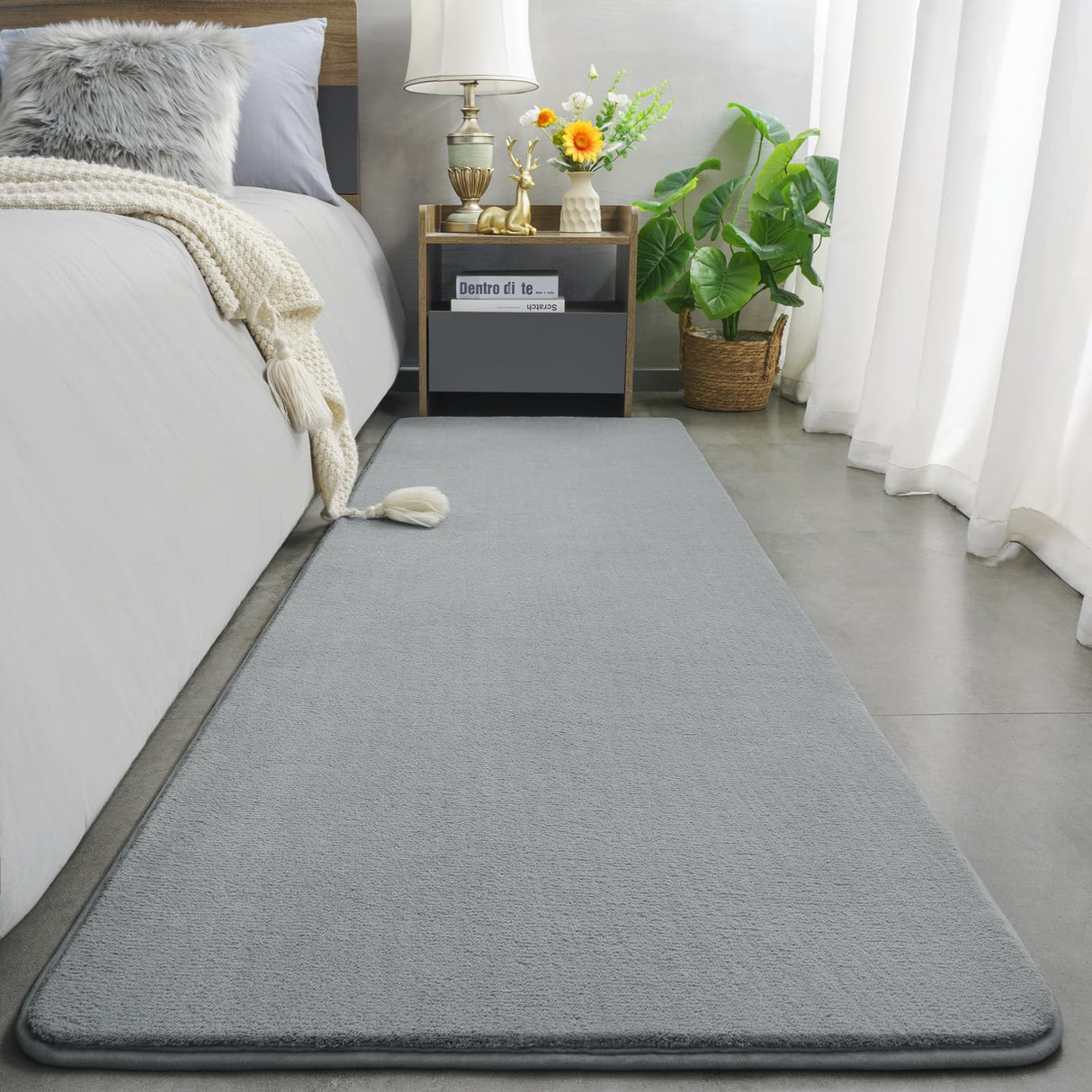 Amearea Modern Soft Hallway Runner Rug, 2x6 Feet Washable Runner Rugs for Hallway, Grey Fluffy Rug Bedroom Bedside Rugs, Non Slip Memory Foam Rug Carpet for Entrance Kitchen Living Room Decor Amearea