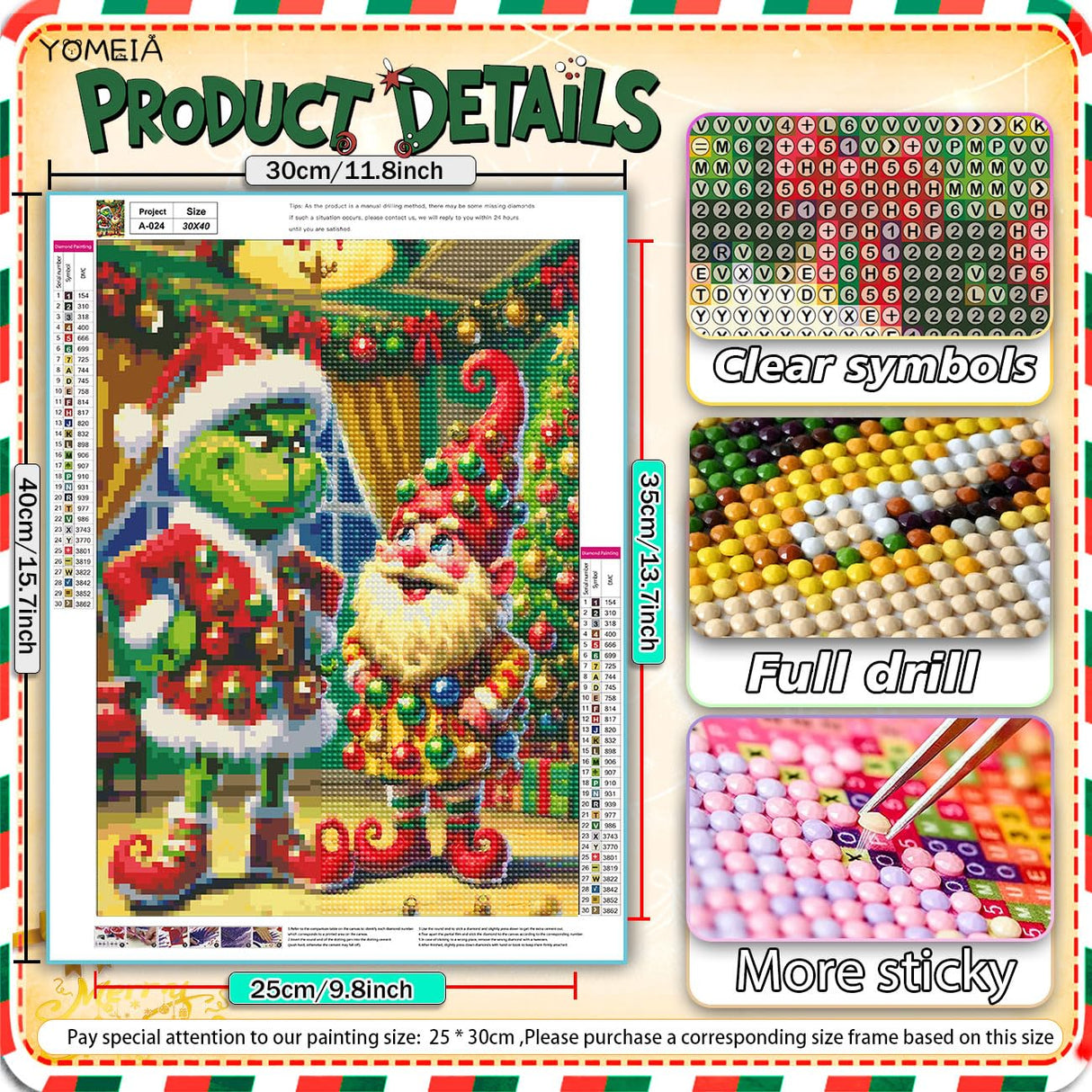 YOMEIA 5D Christmas Decorations Gnome Diamond Painting Kits for Adults&Beginner Full Drill Diamond Art Paint with Round Diamonds DIY Gem Painting Kit for Home Wall Decor YOMEIA