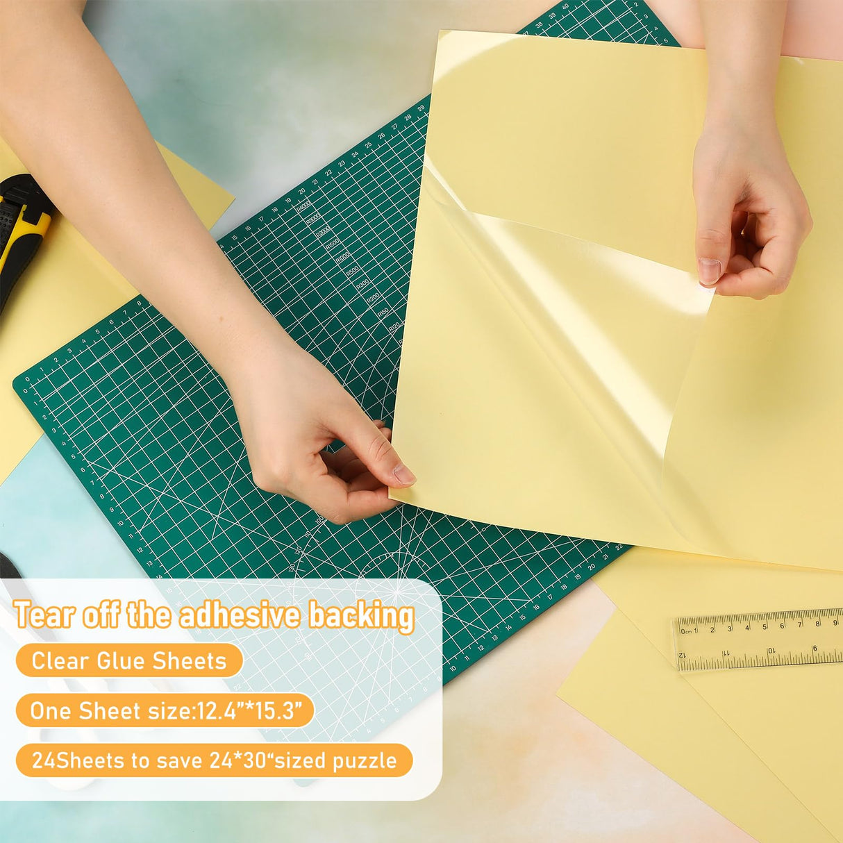 Arrowbash 24 Pcs Preserve 5 X 1000 Piece Puzzle Glue Sheets Clear Adhesive Puzzle Saver Sheets Peel and Stick Tape Extra Large Thick No Mess Grid Tape for Finished Jigsaw Framing Arrowbash