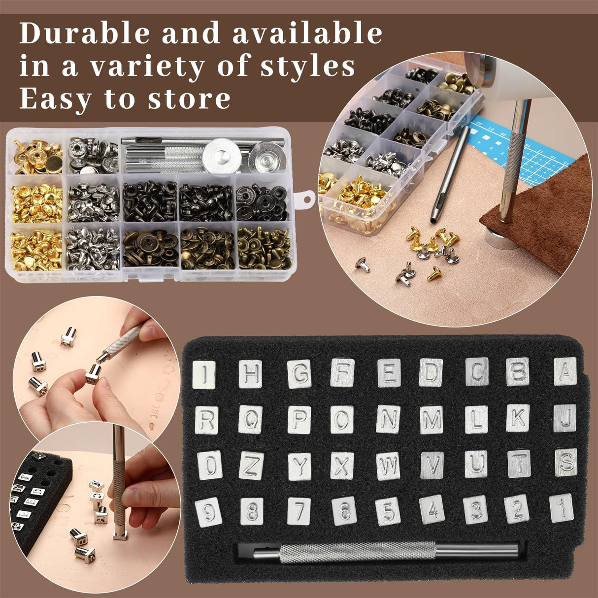 SOCNITC Leather Craft Tools, Leather Working Kit with Snaps and Rivets Kit Stamping Tools Stitching Groover Waxed Thread Punch Hole for Leathercraft Adults, Beginners SOCNITC