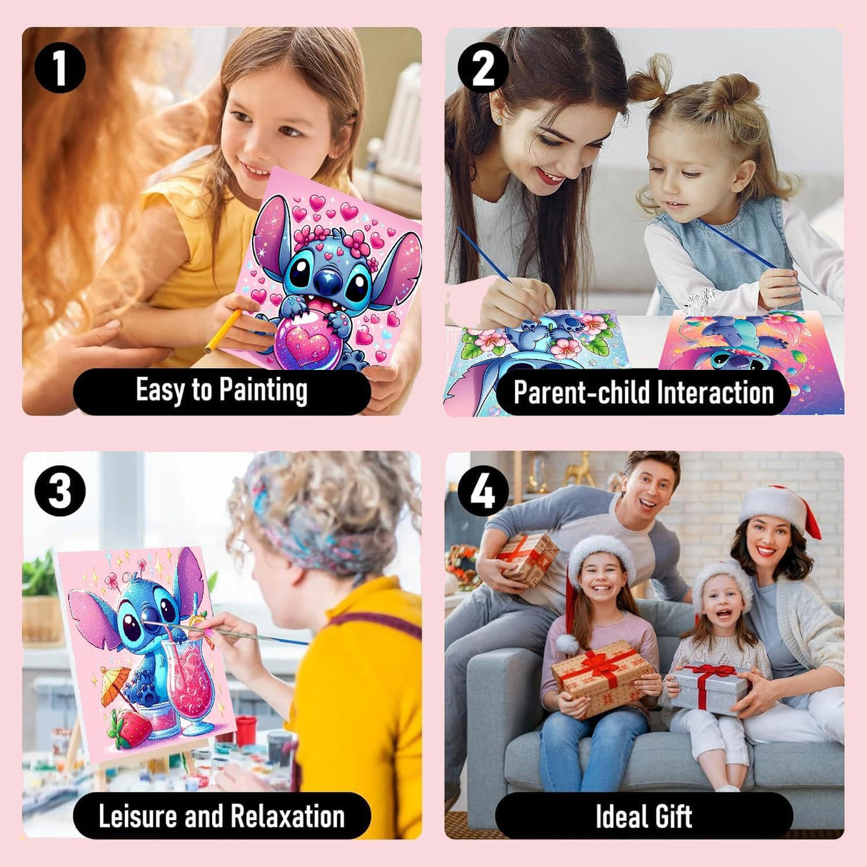 nekpiahu 6 Pack Cartoon Paint by Numbers for Kids with Framed Canvas-with Wooden Easel, Paint by Number for Kids Ages 4-8-12, DIY Easy Acrylic Oil Painting Kits for Home Wall Decor (8X8inch) nekpiahu