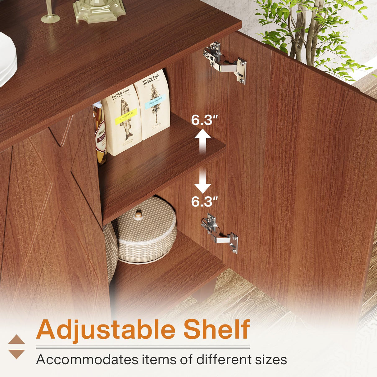 Tribesigns Sideboard Buffet Storage Cabinet Set of 2, Retro Kitchen Sideboard Cabinet with Adjustable Shelves 55" Accent Cabinet with Doors for Living Room, Walnut (Walnut) Tribesigns