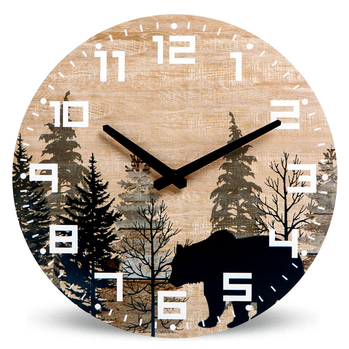 NIKKY HOME Cabin Bear Wall Clock Silent Non Ticking - 12 Inch Battery Operated Rustic Farmhouse Wooden Forest Wildlife Mountain Lodge Decor Art NIKKY HOME
