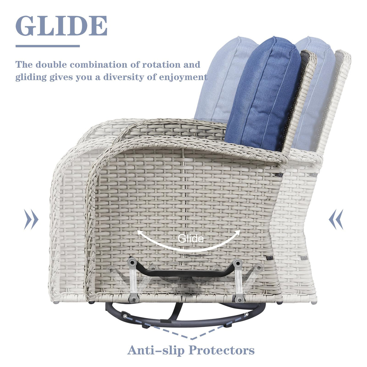 Belord Patio Wicker Chairs Swivel Rocker - Outdoor Swivel Rocking Chairs Set of 2 with Rattan Side Table,3 Piece Patio Swivel Glider Chair Furniture Sets for Patio Porch Pool Light Beige/Blue Belord