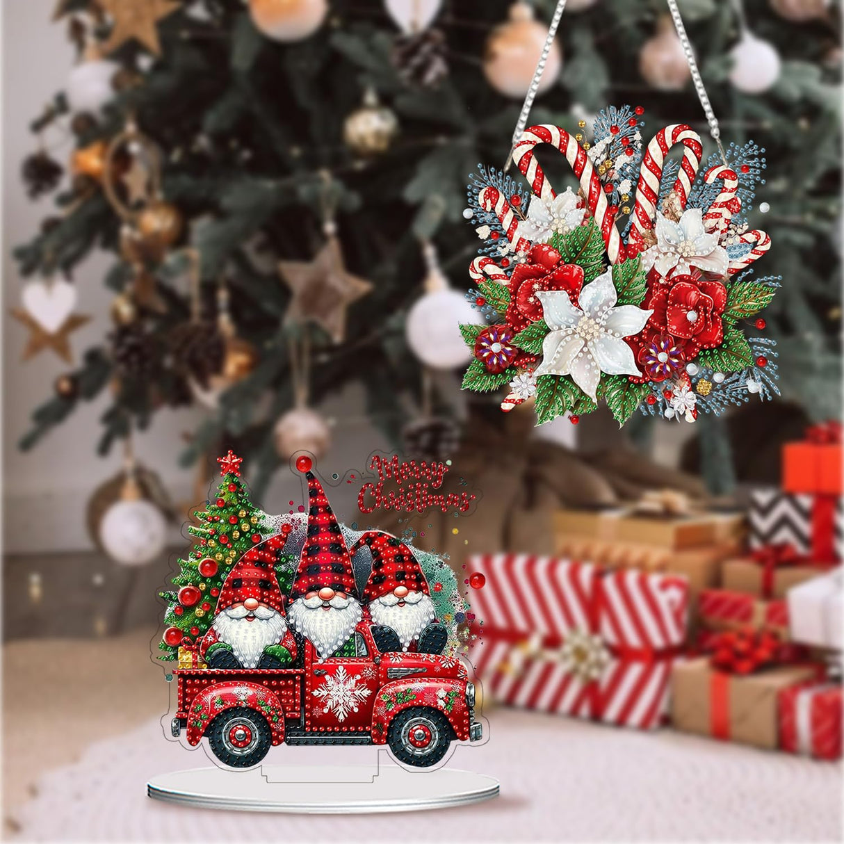 Diamond Art Hanging and Tabletop Kits for Adults Kids, 4 Pack DIY Christmas Diamond Art Suncatchers, 5D Special Shape Diamond Painting Pendant Window Ornament Gifts for Home Garden Door Wall Decor Fairyland JinWenn