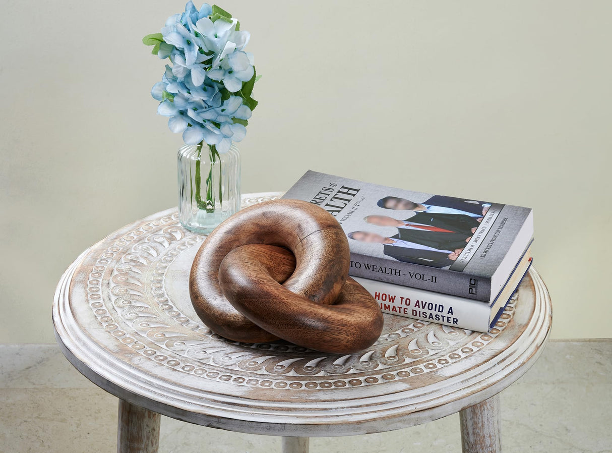 Eximious India 2 Knot Coffee Table Decor Home Decor Console Table Decor Items Book Shelf Decor Accents Living Room Wood Knot Decor Chain Link Decor (Burnt Wood) Eximious India