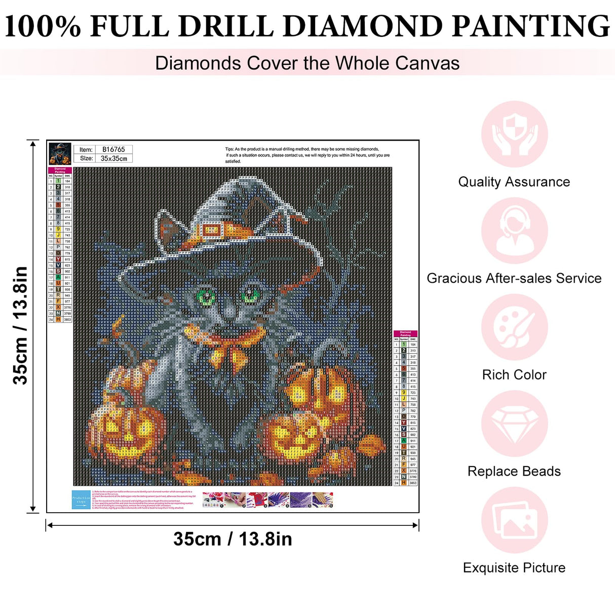 Yezavesu Halloween Diamond Art Kits for Adults, Black Cat Diamond Painting Kit for Beginners, Pumpkin 5D DIY Round Full Drill Painting with Gem Art Craft Kits for Home Wall Decor 14x14 Inch Yezavesu