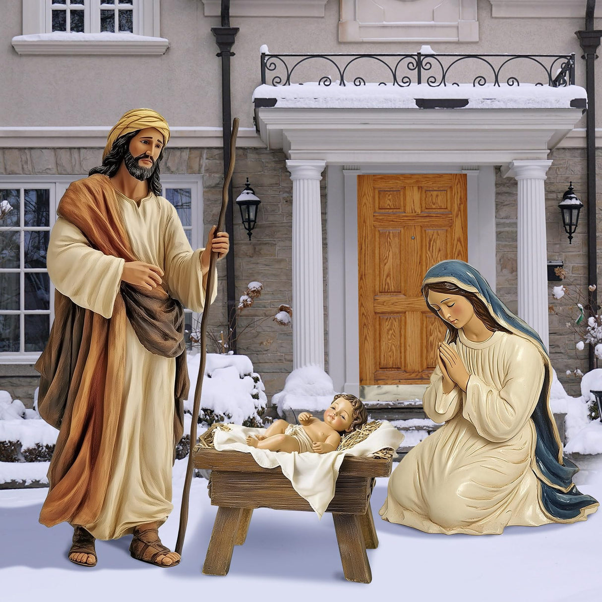 MorningRo 3 Pcs Metal Outdoor Nativity Scene Set Large 48.9" Tall Holy Family Outdoor Decorations with Sturdy Stakes Jesus Joseph Mary Yard Signs for Easter Christmas Holiday Lawn Home Garden Decor MorningRo