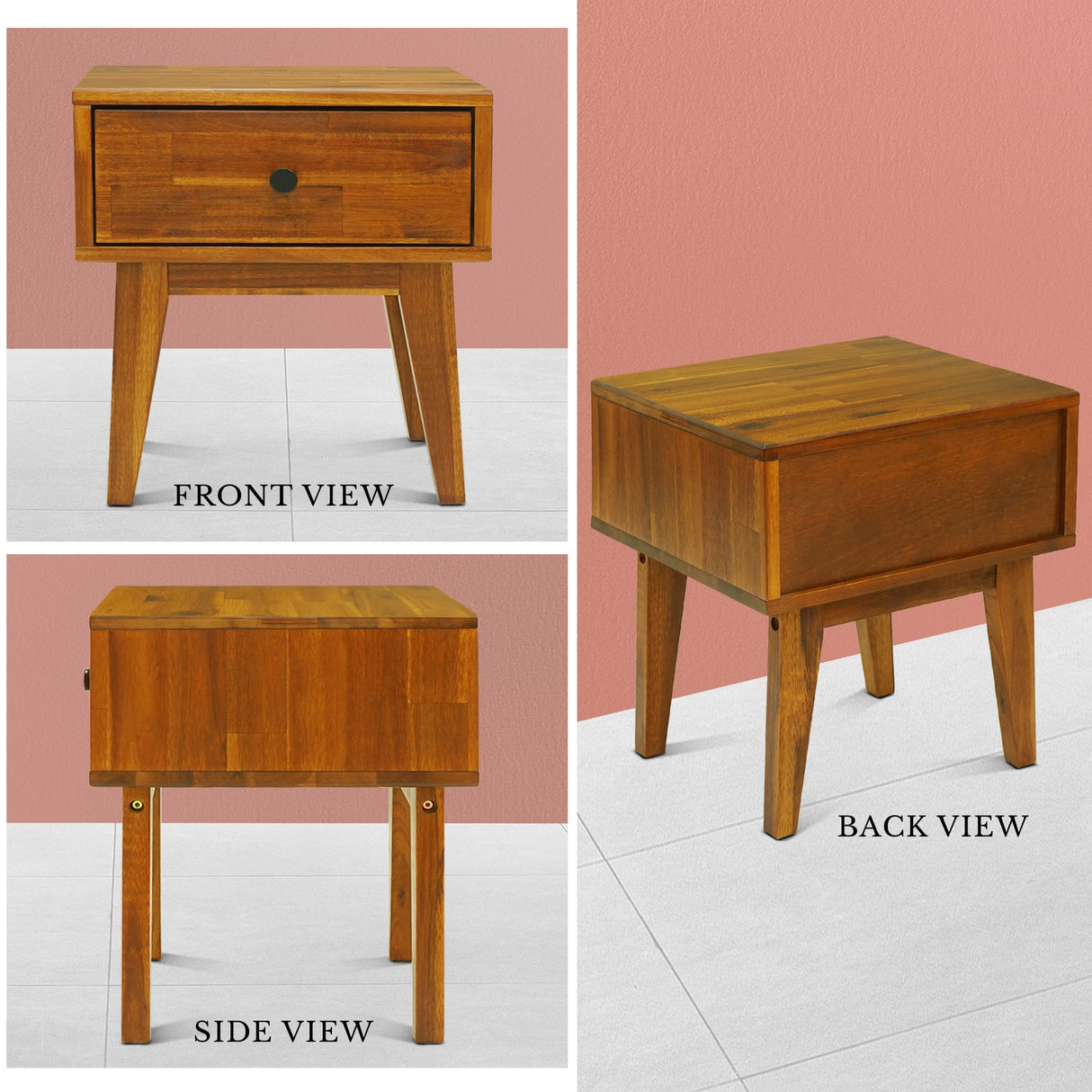 Acacia Sofia Nightstand with Drawer, Bedside Table, Solid Wood Bedside End Table with Drawer and Storage Space for Bedroom, Caramel A ACACIA FURNITURE