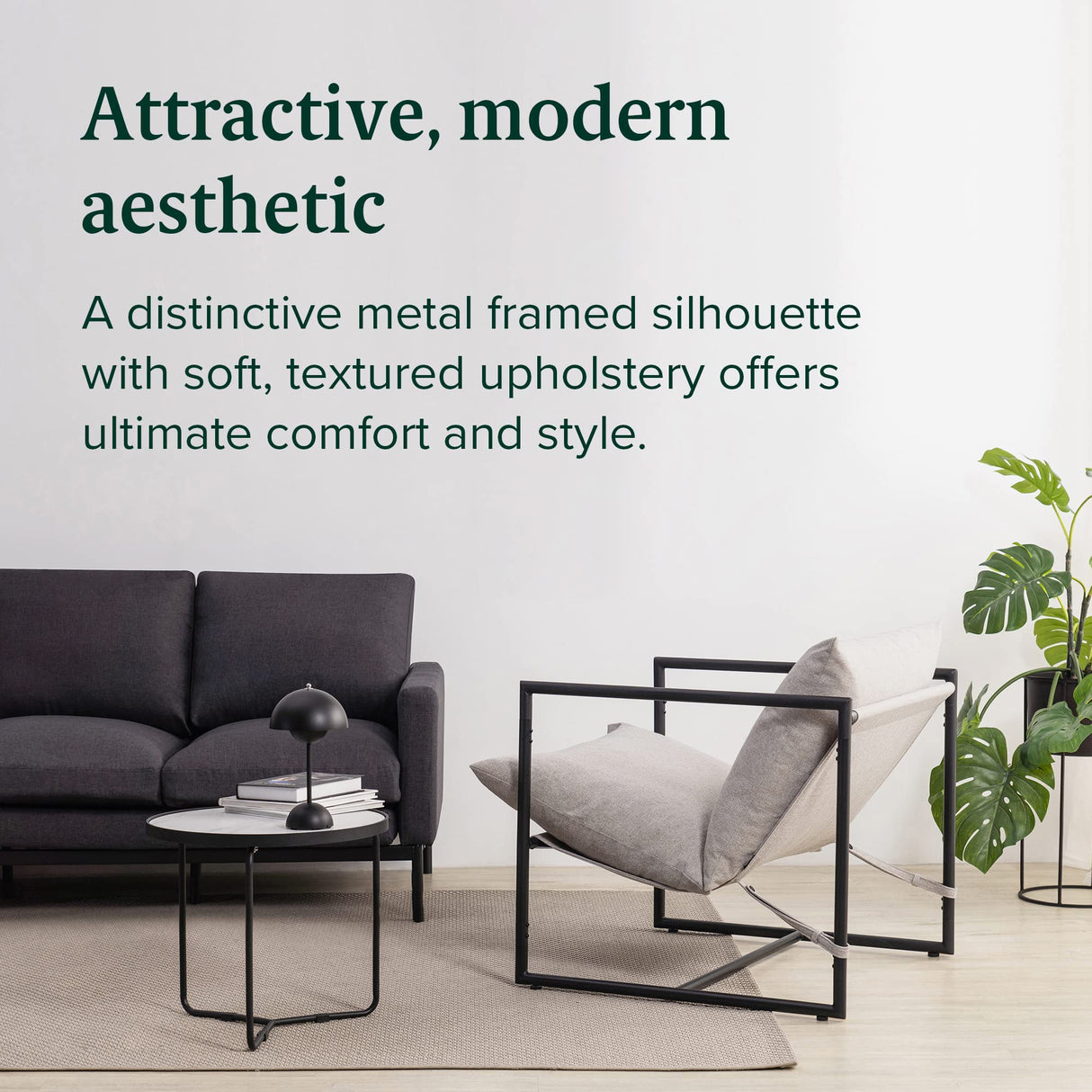 ZINUS Aidan Sling Accent Chair, Metal Framed Armchair with Shredded Foam Cushioning, Oatmeal Zinus