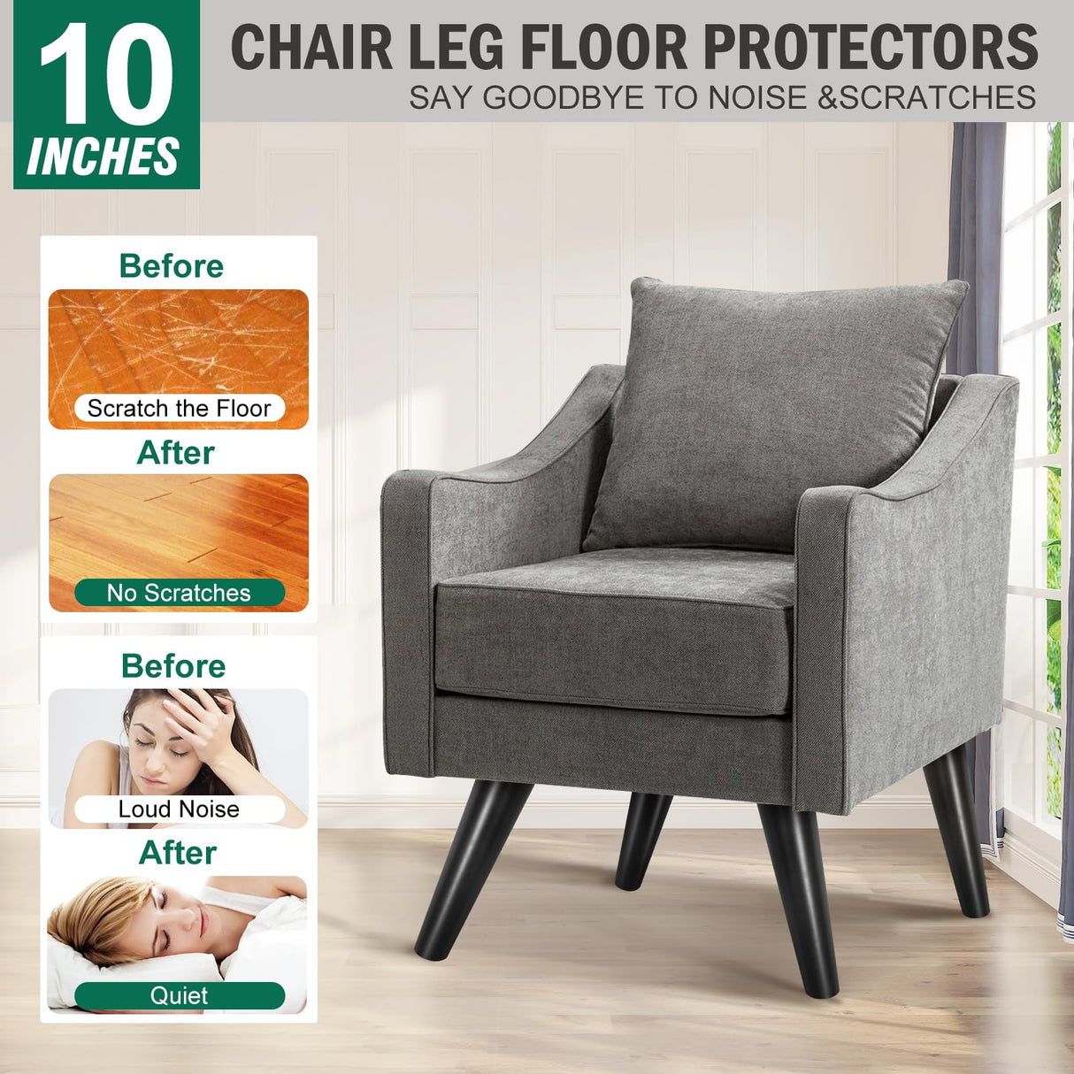 FoDau770 Black Rubber Wood Furniture Legs 10 Inche, Slant Tapered Wood Legs Mid Century Sofa Legs Set of 4, 5/16" UNC Furniture Feet Replacement Legs for Cabinet Sofa Couch Dresser Chair Ottoman Table FoDau770