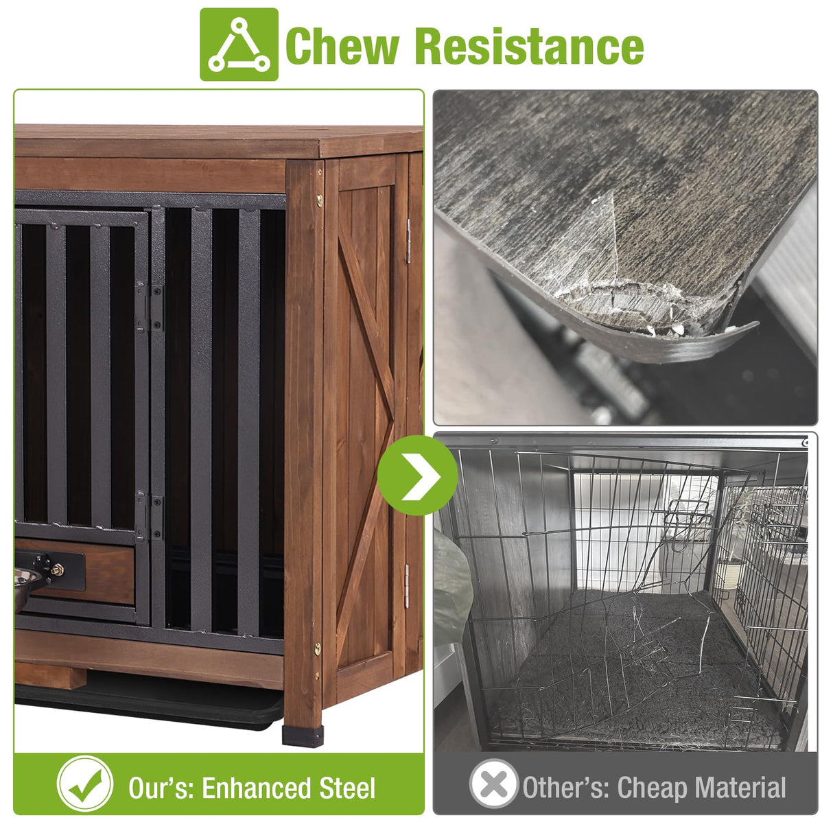 GUTINNEEN Dog Crate Furniture Foldable Dog Kennel for Small Medium Dogs Large Solid Wood Dog House with Bowl Heavy Duty Dog Cage End Table (Dark Brown) GUTINNEEN