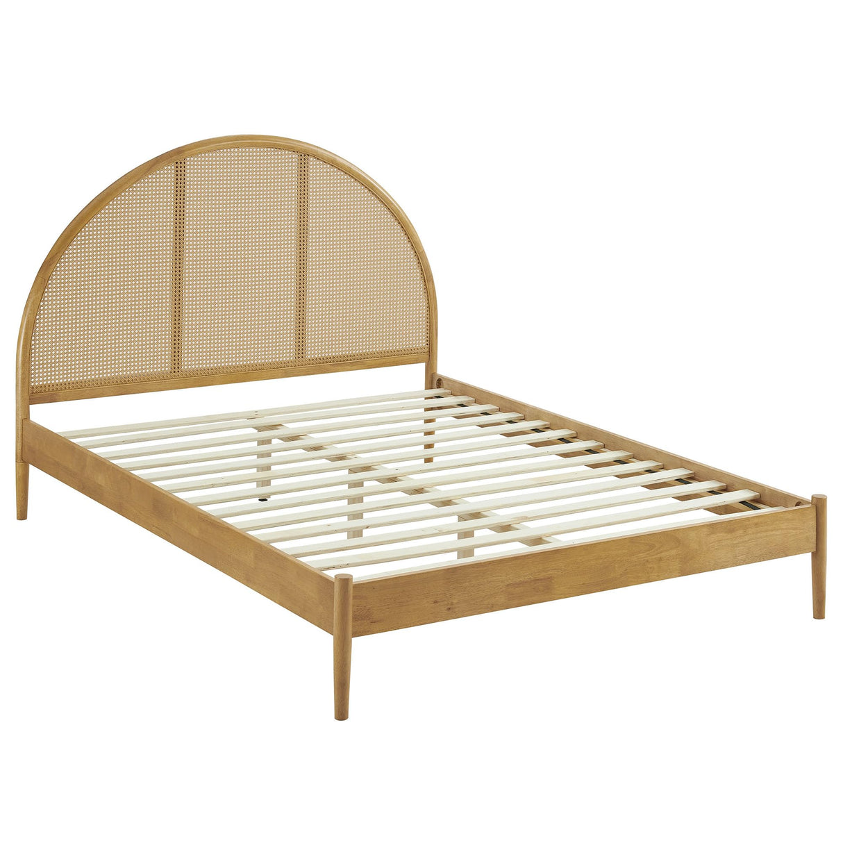 Modway Odette Arched Queen Platform Bed in Oak with Rattan Cane Headboard – Wooden Queen Half Moon Bed Frame – Mid-Century Modern Queen Size Platform Bed Frame Modway
