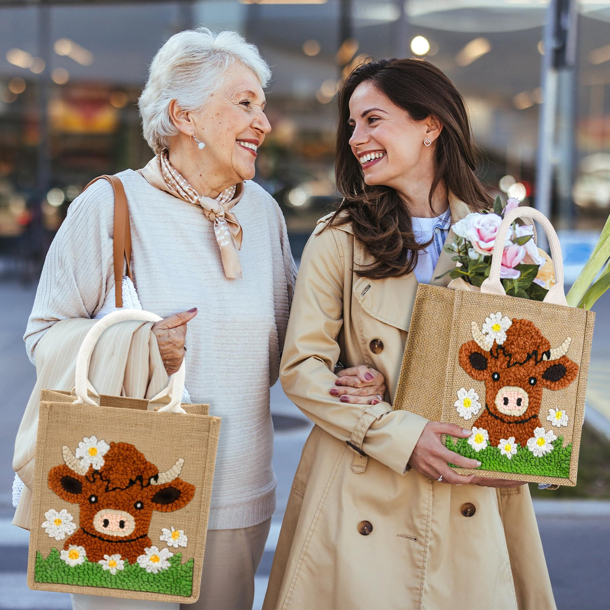 PUNICA Punch Needle Kits for Beginners with Highland Cow Pattern - Burlap Tote Bag for Adults & Kids, DIY Embroidery Starter Kit | Easy Craft Gifts (9x6.5x8.5 Inch) PUNICA