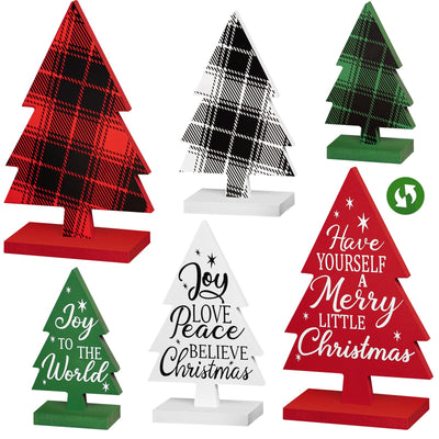 3 Pcs Wooden Christmas Trees Table Sign Decorations Different Patterns Double-sided Printing, Rustic Christmas Tree Farmhouse Tabletop Decor, Multiple Styles Sizes Xmas Christmas Tiered Tray Decor