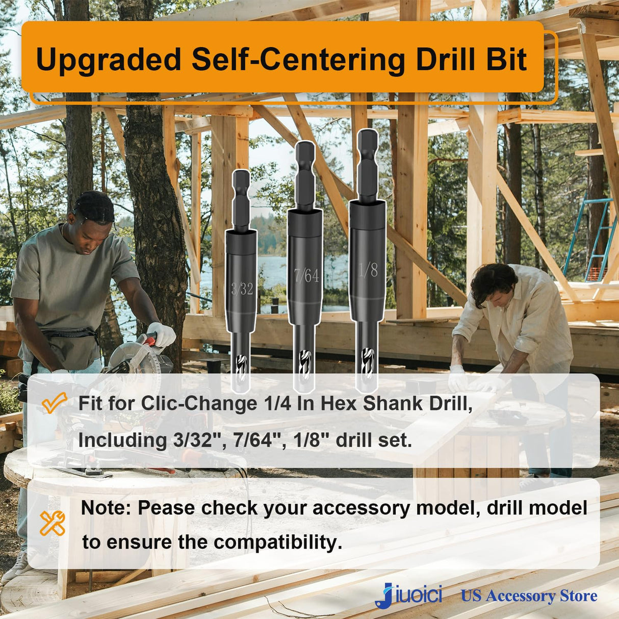 Upgraded CC2430 3/32", 7/64", 1/8" Self Centering Hing Drill Bit Set VIX Bit for 1/4 in Clic-Change Hex Shank Drill, #6 8 10 Center Finding Drill Bit, 3 Piece jiuoici