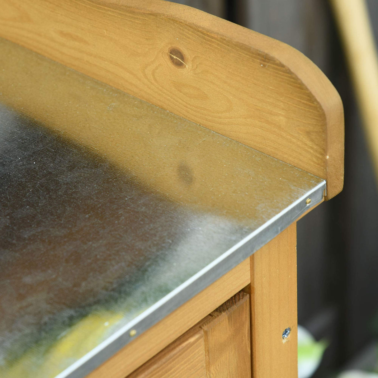 Outsunny Garden Potting Bench Table Wooden Workstation Shed with Tabletop, Hooks, 3-Tier Shelves Cabinet and 2 Magnetic Close Doors Outsunny