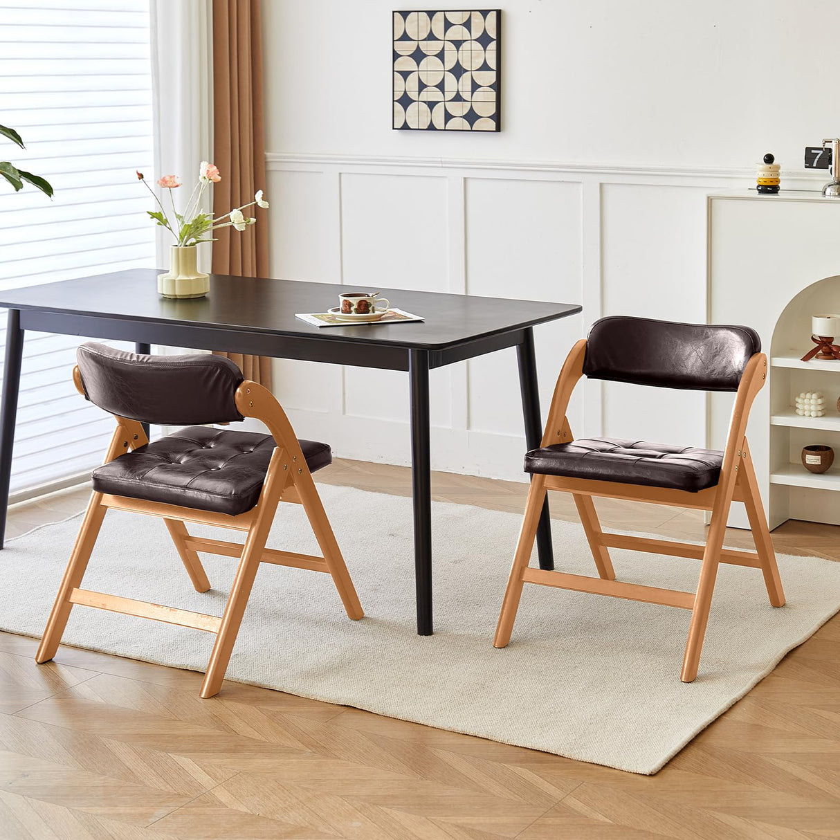 ALeesing Folding Chairs with Padded Seats, Wooden Folding Chairs Set of 2, 31" Stackable Folding Dining Chairs, Folding Extra Chair for Guests Kitchen, Bedroom, Living Room, Party Chairs, Wood Brown ALeesing