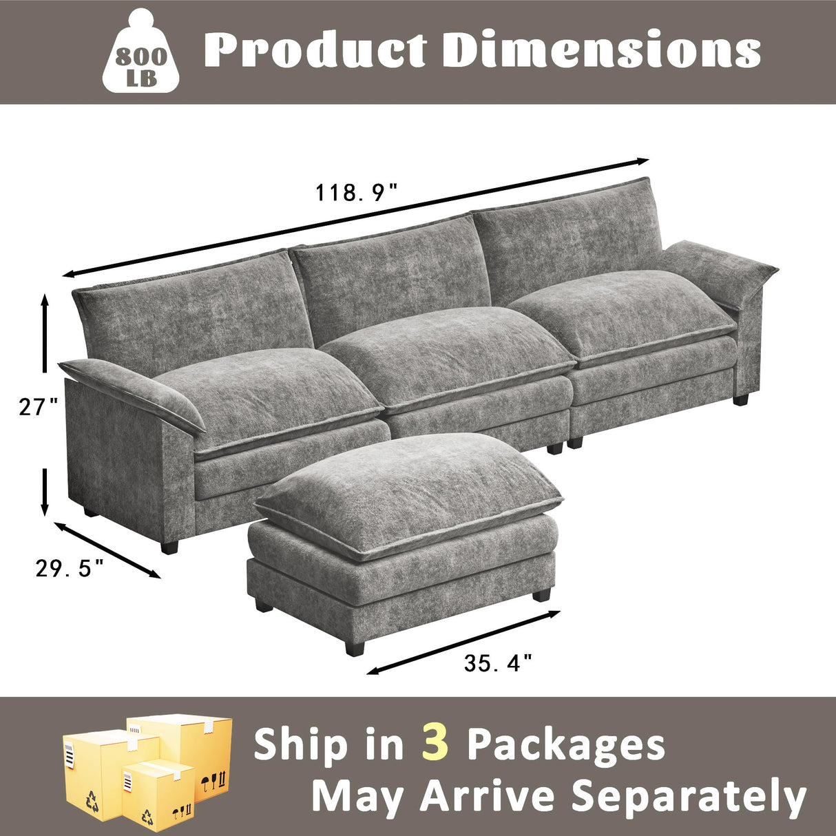Furmax Modern Convertible Sofa L Shaped Couch, Fabric 4 Seat Sofa Set with Ottoman, Modular Sectional Sofa Couch, Sectional Couches for Living Room, Apartment (Light Grey) Furmax