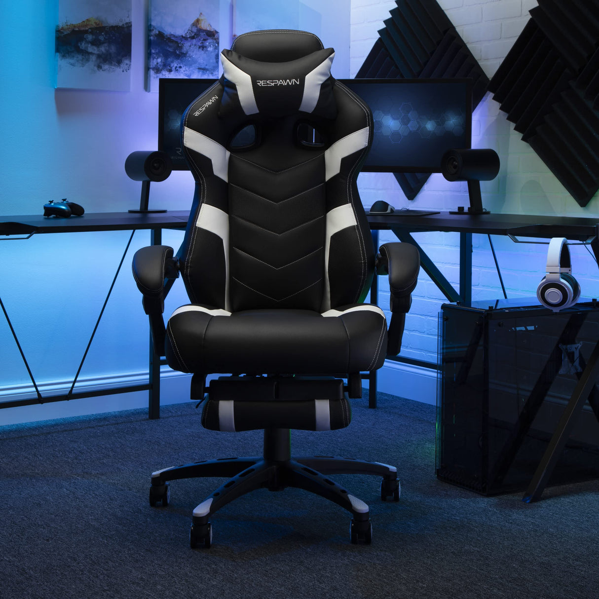 RESPAWN 110 Pro Gaming Chair - Gaming Chair with Footrest, Reclining Gaming Chair, Video Gaming Computer Desk Chair, Adjustable Desk Chair, Gaming Chairs For Adults With Headrest Pillow - White RESPAWN