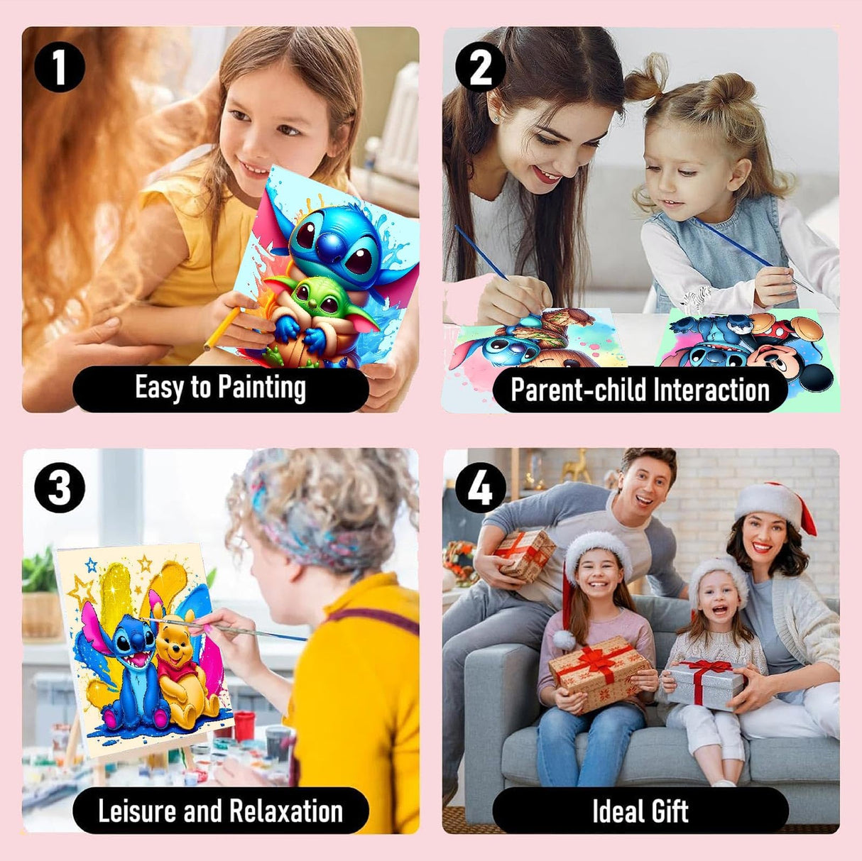 4 Ps Paint by Numbers for Kids with Framed Canvas,Cartoon Paint by Numbers for Kids Ages 8-12 with Wooden Easel,Easy Acrylic Painting Kits for Home Wall Decor 8X8 Inch Fuinkqe