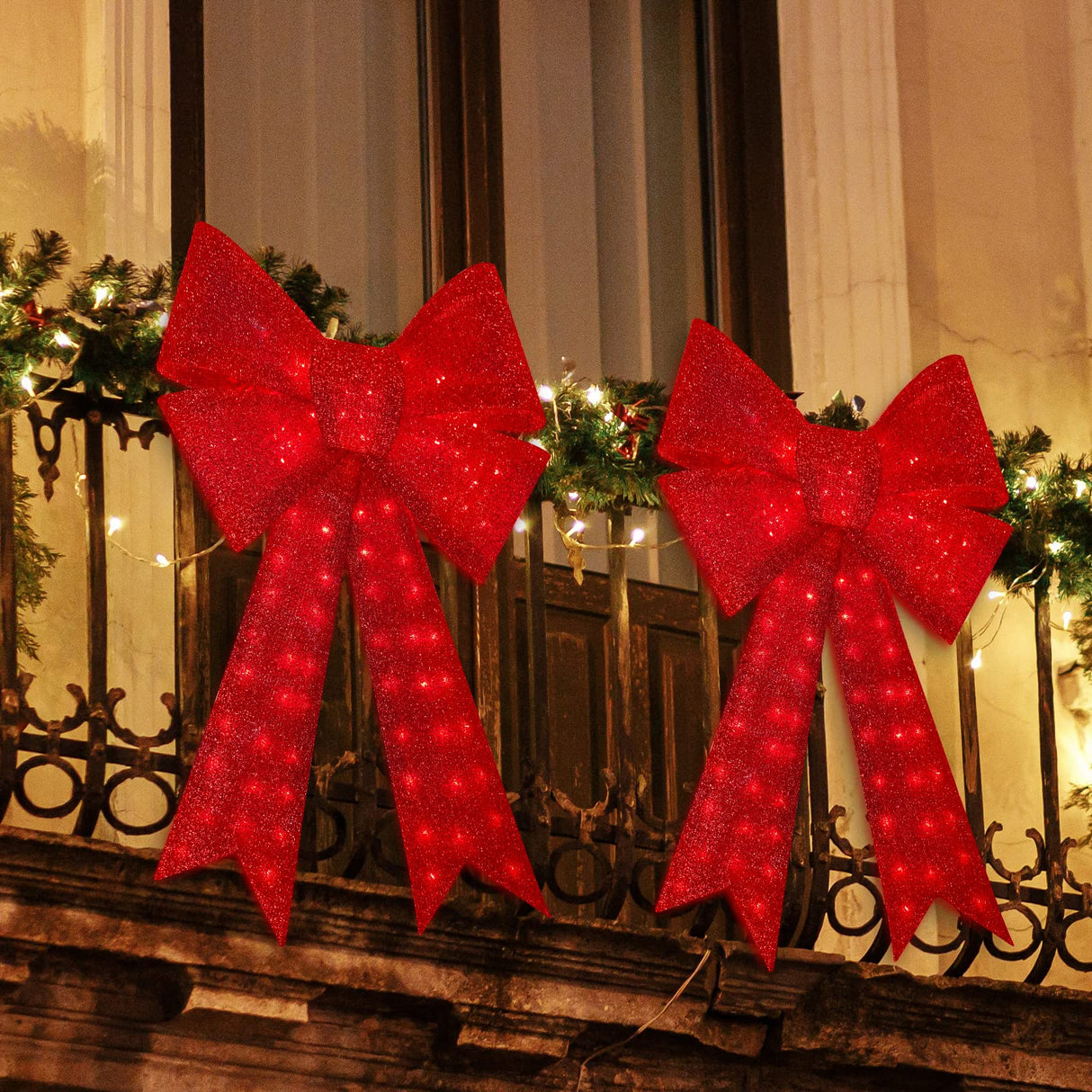 LAMPHOME(48in 126LED Red Lighted Christmas Large Bow, Wreaths Bows with Lights Christmas Tree Garland Ornament for Xmas Party Accessories Crafts Decor Indoor Outdoor LAMPHOME