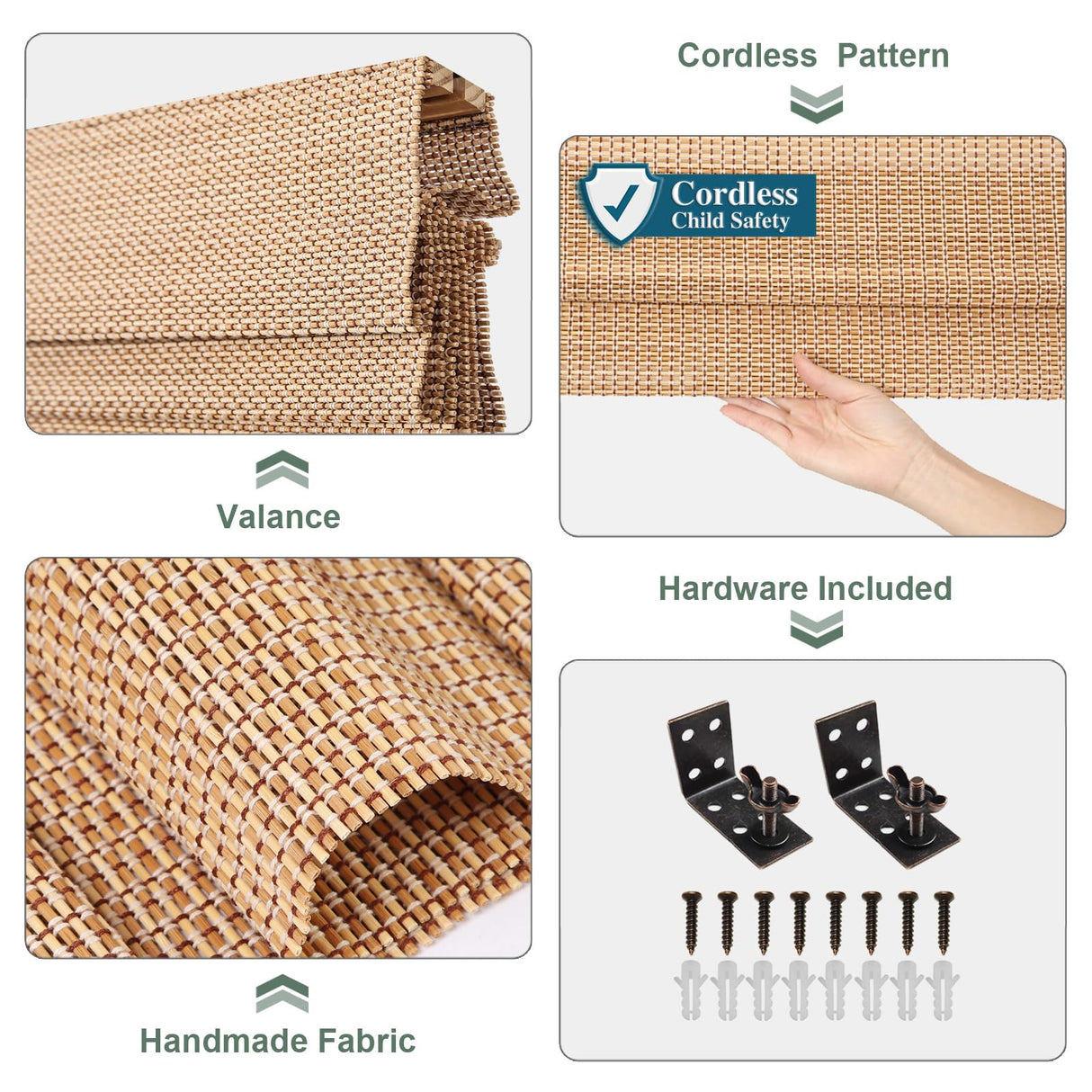 Sirocco Cordless Blackout Bamboo Roman Shades by Comzone Blinds - Easy Installation Natural Woven Wood Window Treatments Comzone Blinds