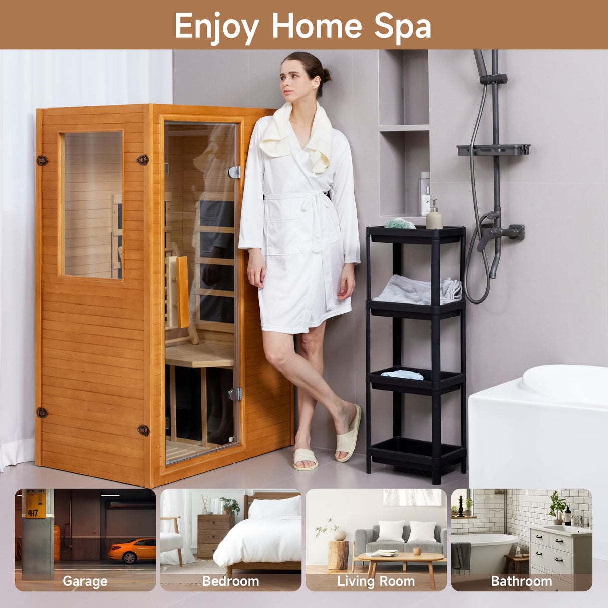 Real Relax Far Infrared Sauna, Home Indoor Sauna Room Canadian Hemlock Wooden Dry Saunas 950W 120V with Control Panel and 6 Low EMF Heaters Panels for Personal Spa Real Relax