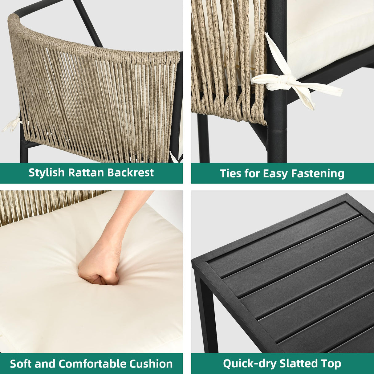 YITAHOME Wicker 3-Piece Outdoor Bistro Set, All-Weather Patio Conversation Set with Stackable Chairs & Table, Outdoor Sectional Furniture Set for Balcony, Backyard, Pool, Porch, Deck - Beige YITAHOME