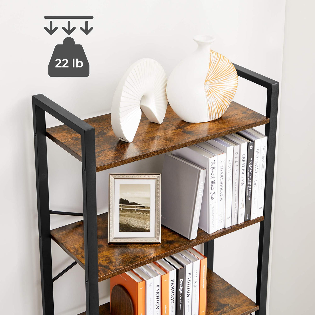 VASAGLE Industrial 6-Tier Tall Bookshelf with Steel Frame in Rustic Brown and Black VASAGLE