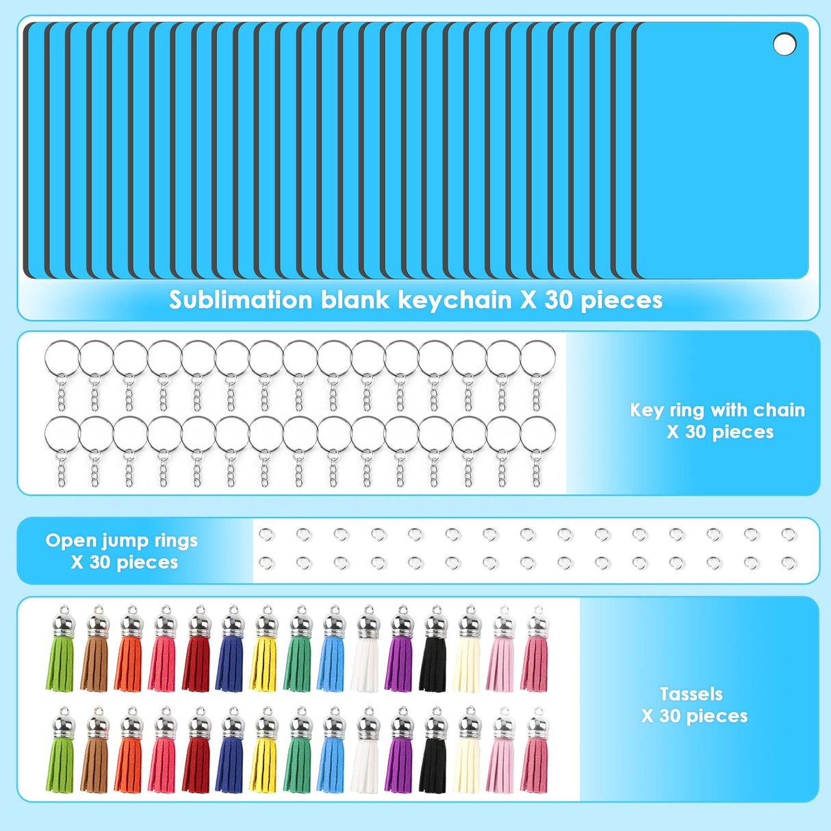 HTVRONT Sublimation Keychain Blanks Bulk - 120Pcs Sublimation Blanks Keychain with Blue Protective Film - MDF Rectangle Keychain with Tassels - Heat Transfer Keychain Blanks Double Sided HTVRONT