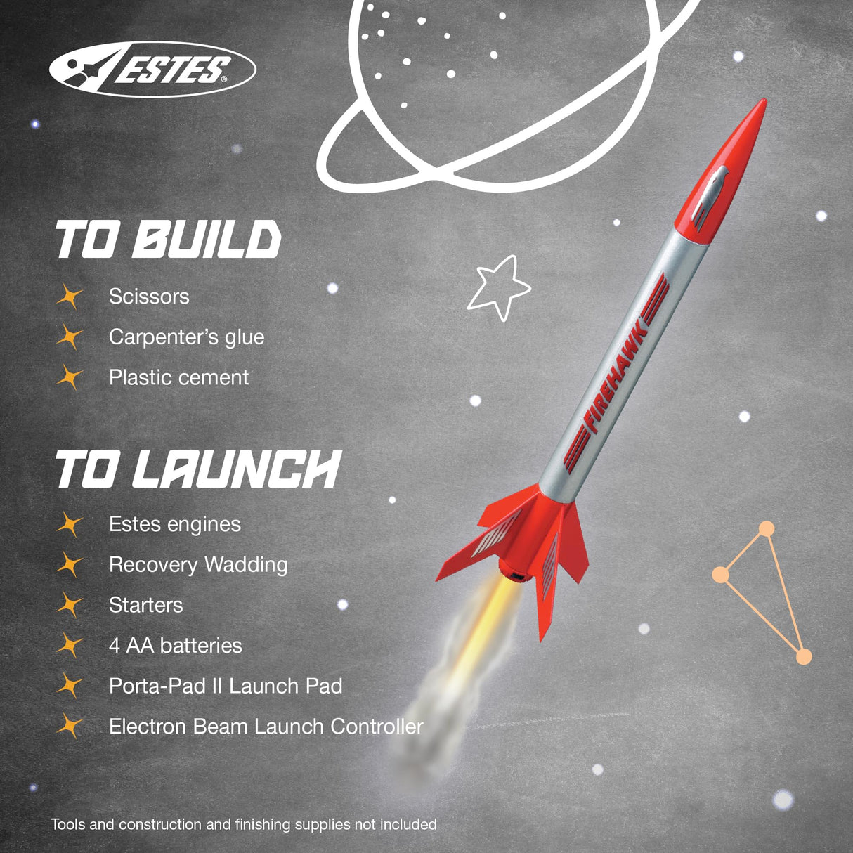 Estes 804 Firehawk Rocket-Building Kit, Beginner Flying-Rocket-Model Kit for Ages 10+ Estes