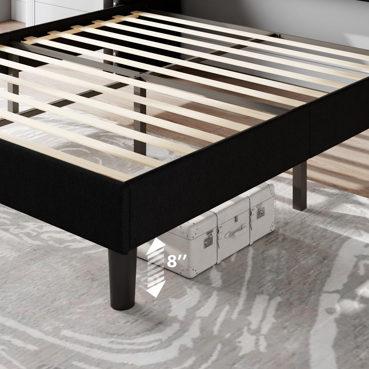 Feonase Full Size Bed Frame with Luxury Wingback and Fast Charging Station,Full Upholstered Button Tufted Storage Headboard Platform Bed,Sturdy Wooden Slats Support,Noise-Free,Easy Assembly,Black Feonase