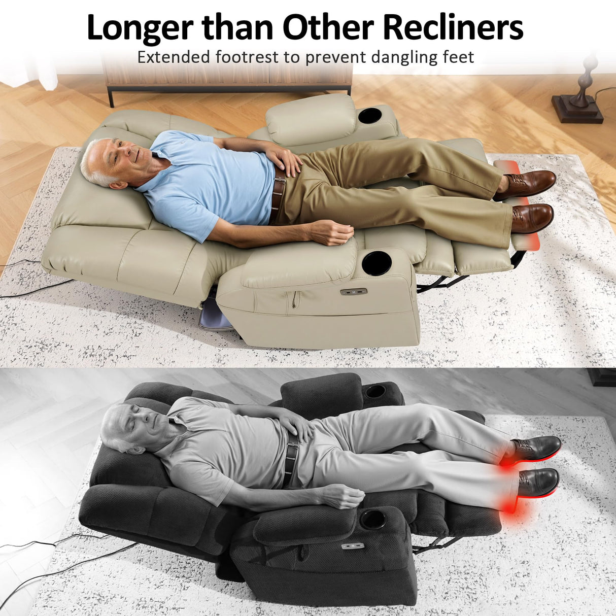 MCombo Oversized Triple Motor Power Lift Recliner Chair with Massage and Dual Heating, Adjustable Headrest for Big and Tall Elderly People, Faux Leather R7635 (Beige, Large-Oversize) MCombo