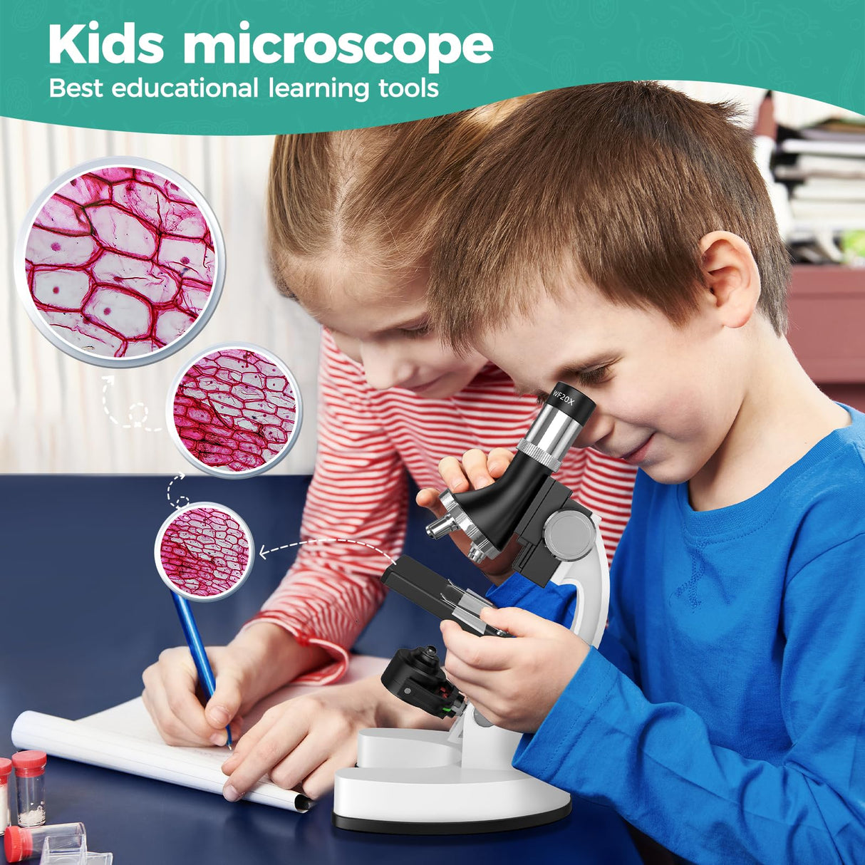1200X Kids Microscope Science Kit - Handheld Microscope for Kids with Prepared Slides Metal Body LED Light Carrying Box Educational Compound Toy Set for Children Ages 8-12 5 Year Old Boys & Girls Gift USCAMEL