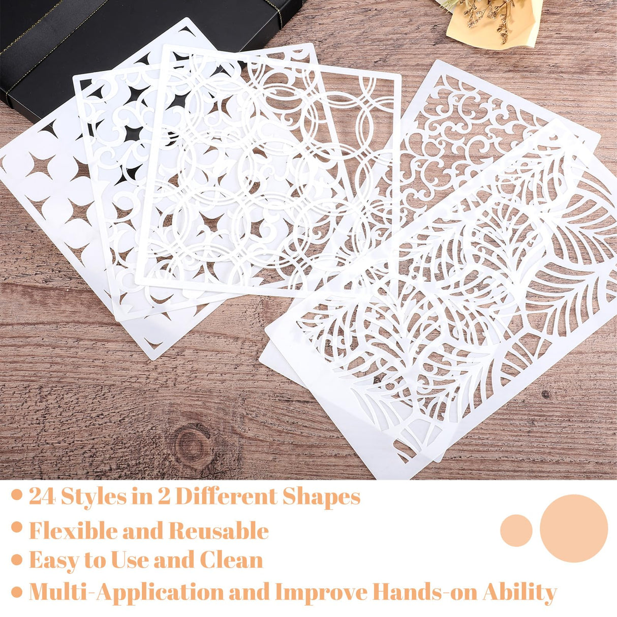 WSICSE 24Pcs Stencils for Painting, Reusable Geometric Painting Stencils Abstract Layering Stencil for Painting on Wood Canvas Furniture Floor Decor DIY Supplies, white WSICSE