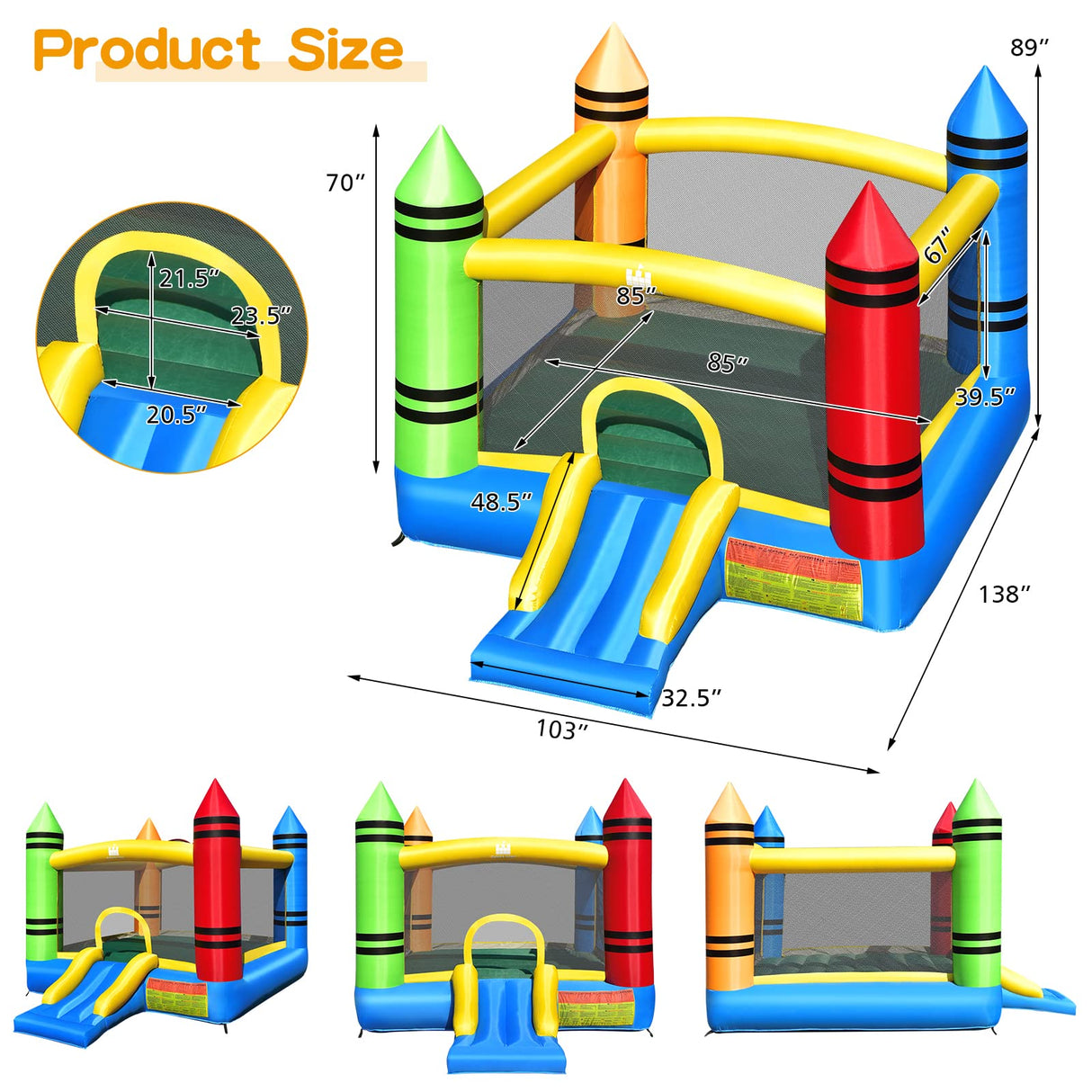 Costzon Inflatable Bounce House, Party Castle Bouncy House for Kids 12ft L x 9ft W x 6ft H Indoor Outdoor Fun with Large Jumping Area & Fun Slide, Toddler Bounce House for Backyard Birthday Gifts Costzon