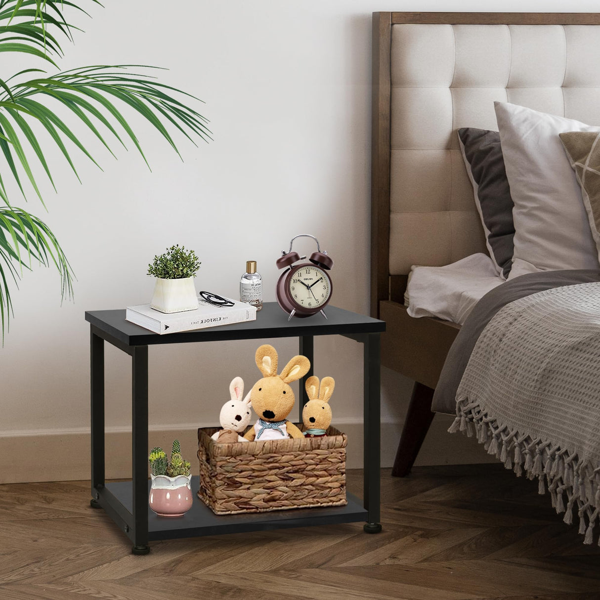 Cakokow Under Desk Printer Stand - 2-Tier Industrial Mobile Printer Table with Storage Shelf, Heavy Duty Wood Rolling Printer Cart with Wheels for Home and Office,Classic Black Cakokow