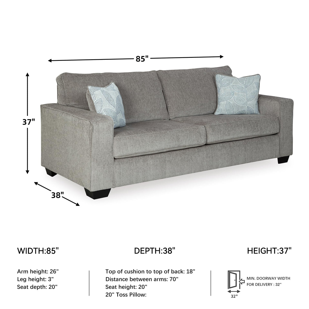 Signature Design by Ashley Altari Modern Sofa with 2 Accent Pillows, Light Gray Signature Design by Ashley
