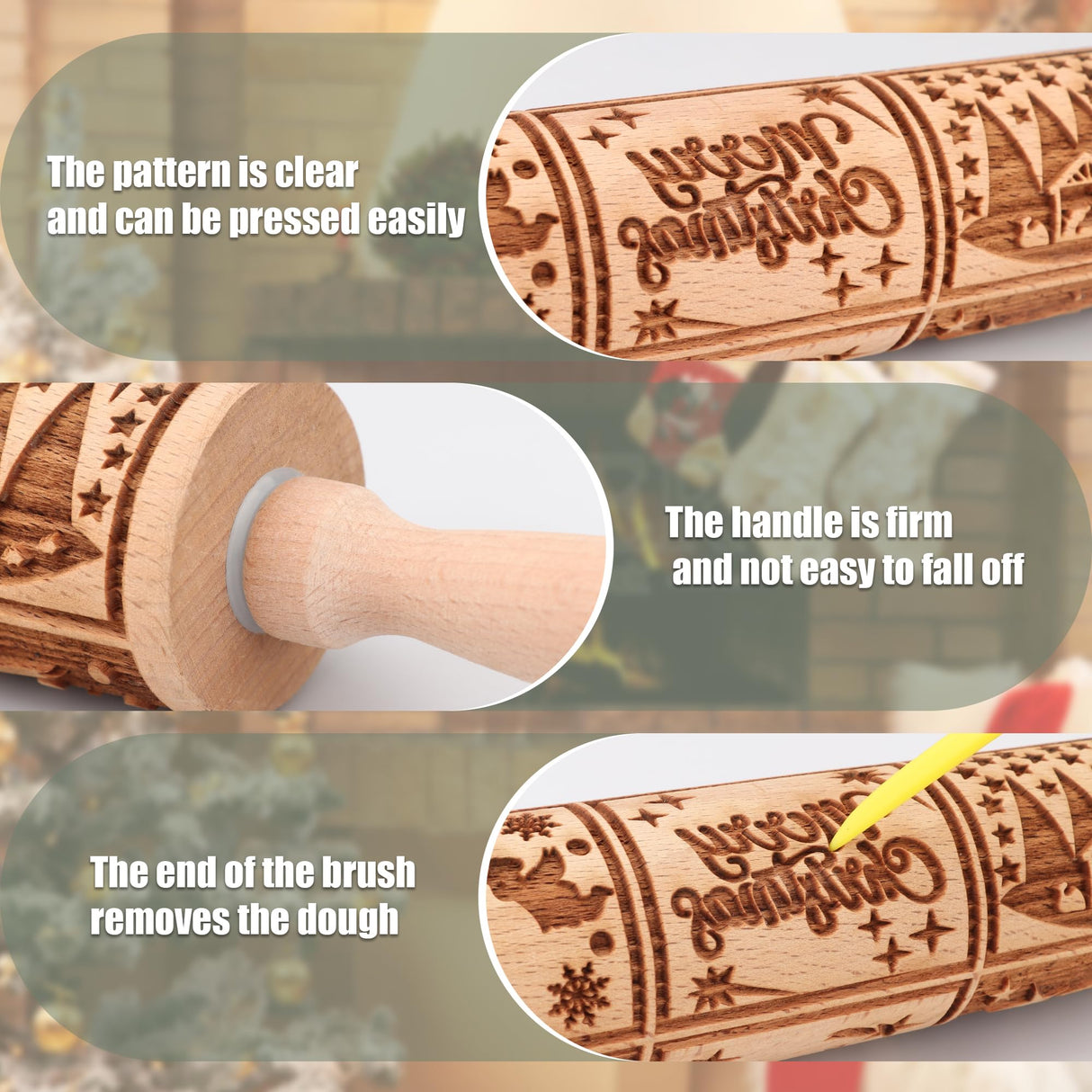 XINBADA Christmas Nativity Embossed Rolling Pin - Perfect Christmas Baking Supplies for Cookie Decorating,Wooden Rolling Pin for Cookies & Pastries,Christmas Theme Cookie Mold XINBADA