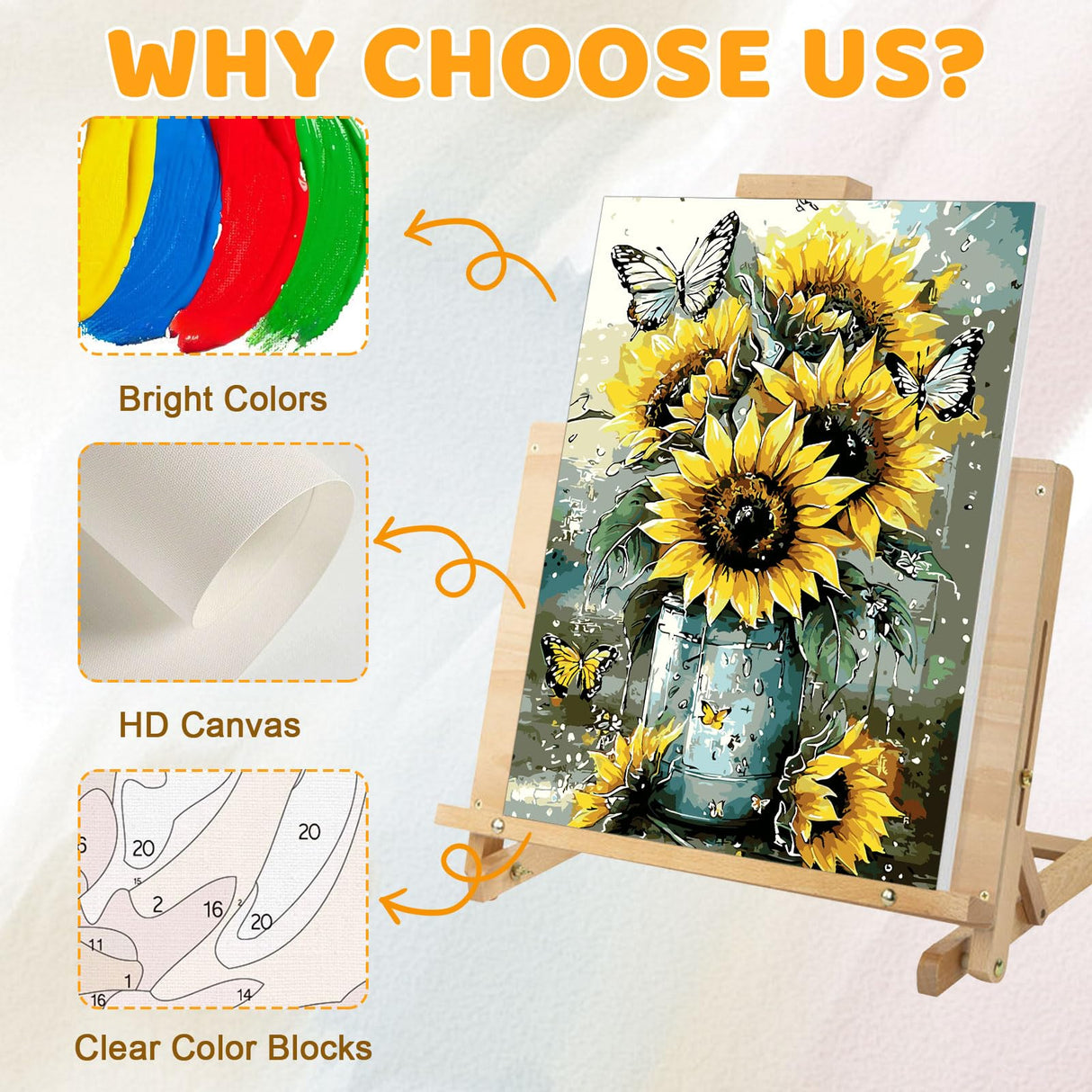 EMIEAUFG Creative Paint by Number Kit for Adults,Butterfly Sunflower DIY Paint by Numbers Set for Home Decor and Gifting - 12x16 Inch EMIEAUFG