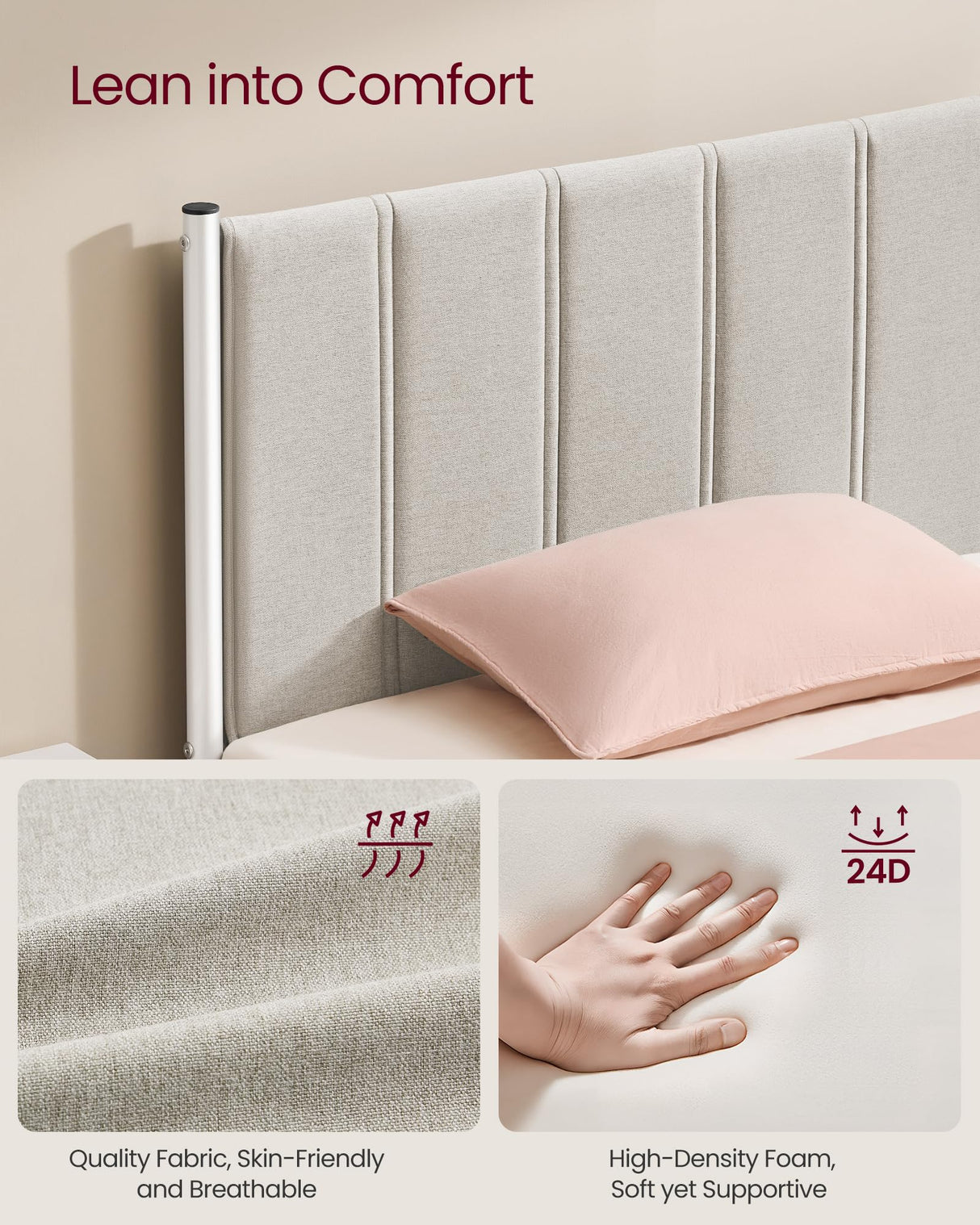 VASAGLE Lift Up Storage Bed Frame Twin Size, Hydraulic Platform Bed, with Upholstered Headboard, 550 lb Weight Capacity, No Box Spring Needed, Easy Assembly, Modern, Cappuccino Beige URMB603W01 VASAGLE