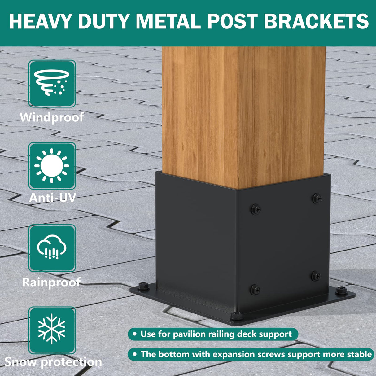 Kinchoix 4pc Pergola Post Base Heavy Duty Wood Post Support Kit for 4"x 4" (Actual 3.5 X 3.5 inch) DIY Wood Lumber Pergola Gazebo Deck Railing kit Hardware Kinchoix