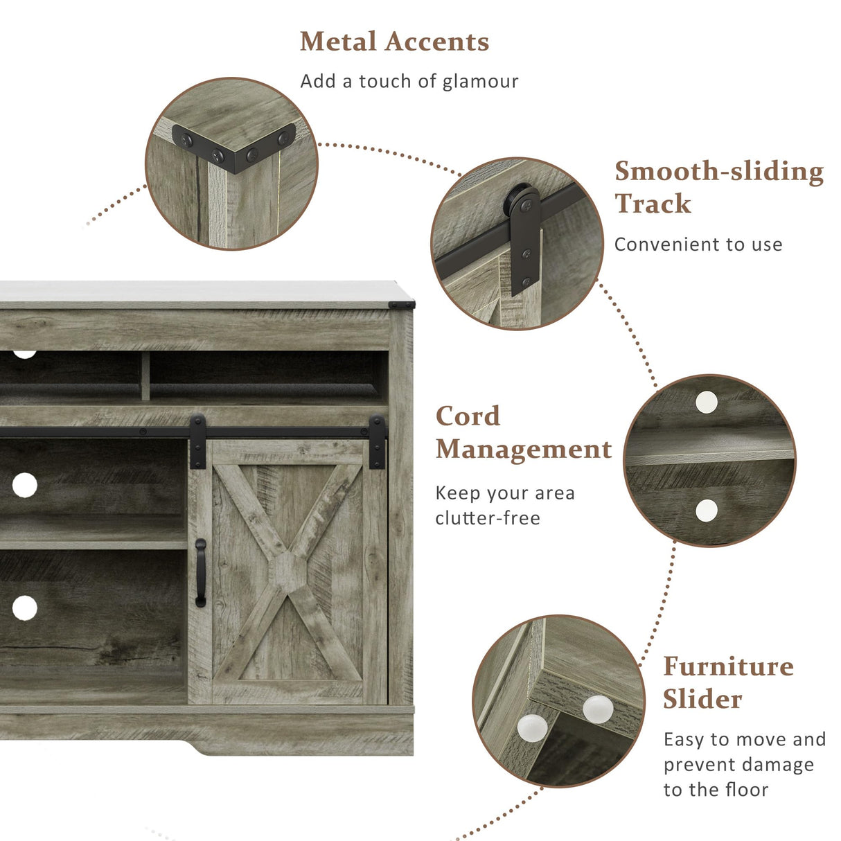 FansaFurn Farmhouse TV Stand for 65+ Inch TV, 34'' Tall Entertainment Center with Sliding Barn Doors, Rustic Wood Media Console Storage Cabinet Television Stand for Living Room, Bedroom Light Grey FansaFurn