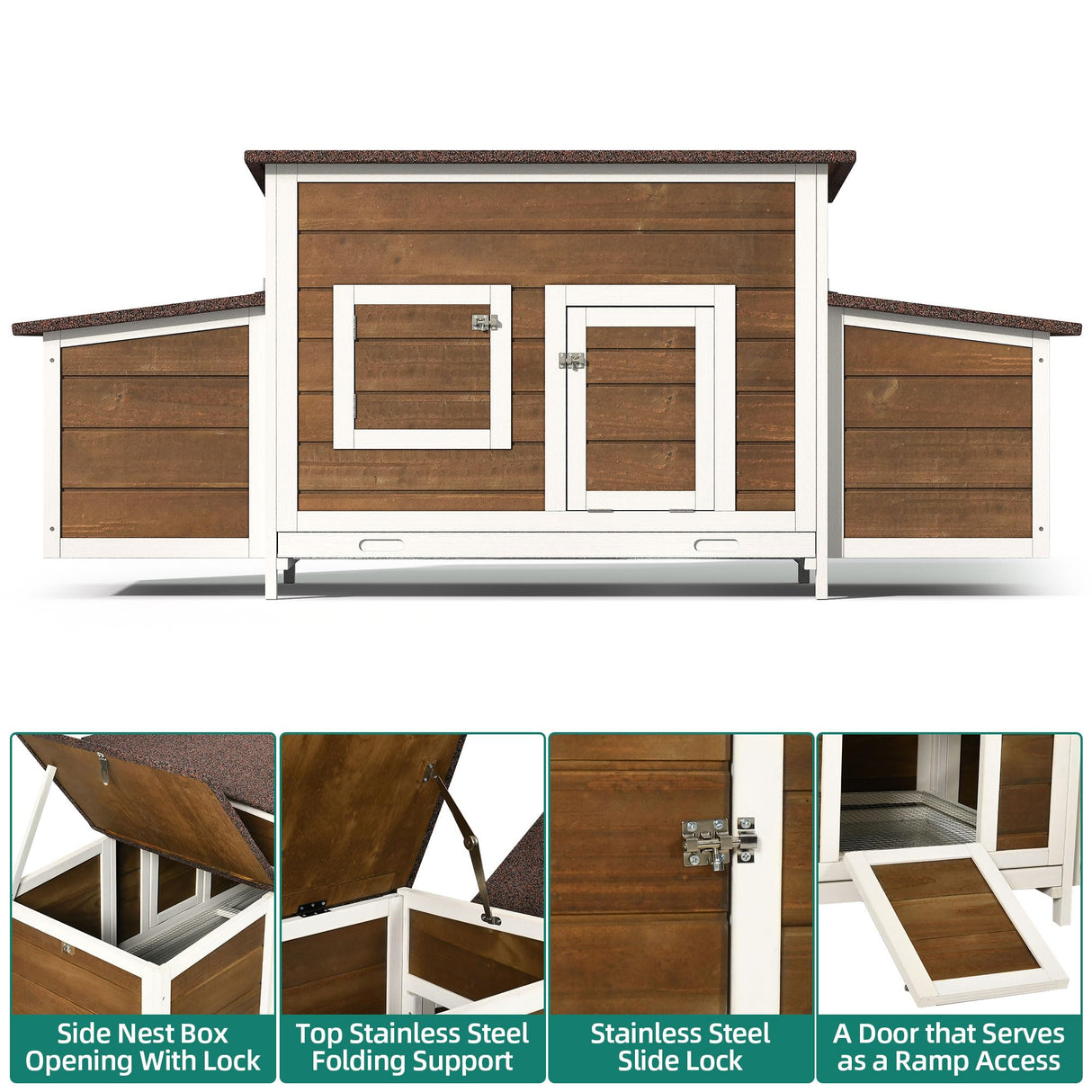 YITAHOME Chicken Coop Large Wooden Chicken House Chicken Pen Outdoor with 2 Nesting Boxes Poultry Cage Rabbit Hutch Duck Cage with Weatherproof Roof (Brown) YITAHOME